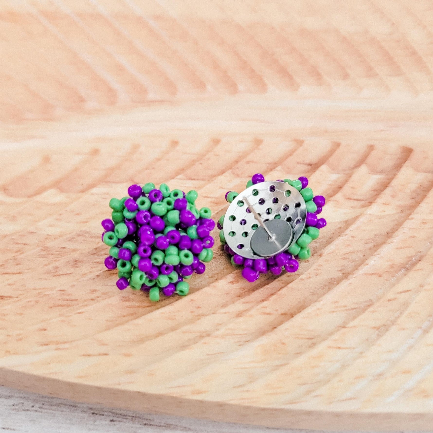 Purple and Kelly Green Mix 15mm Small Seed Bead Topper, 1 Pair, Seed Bead 51 - 