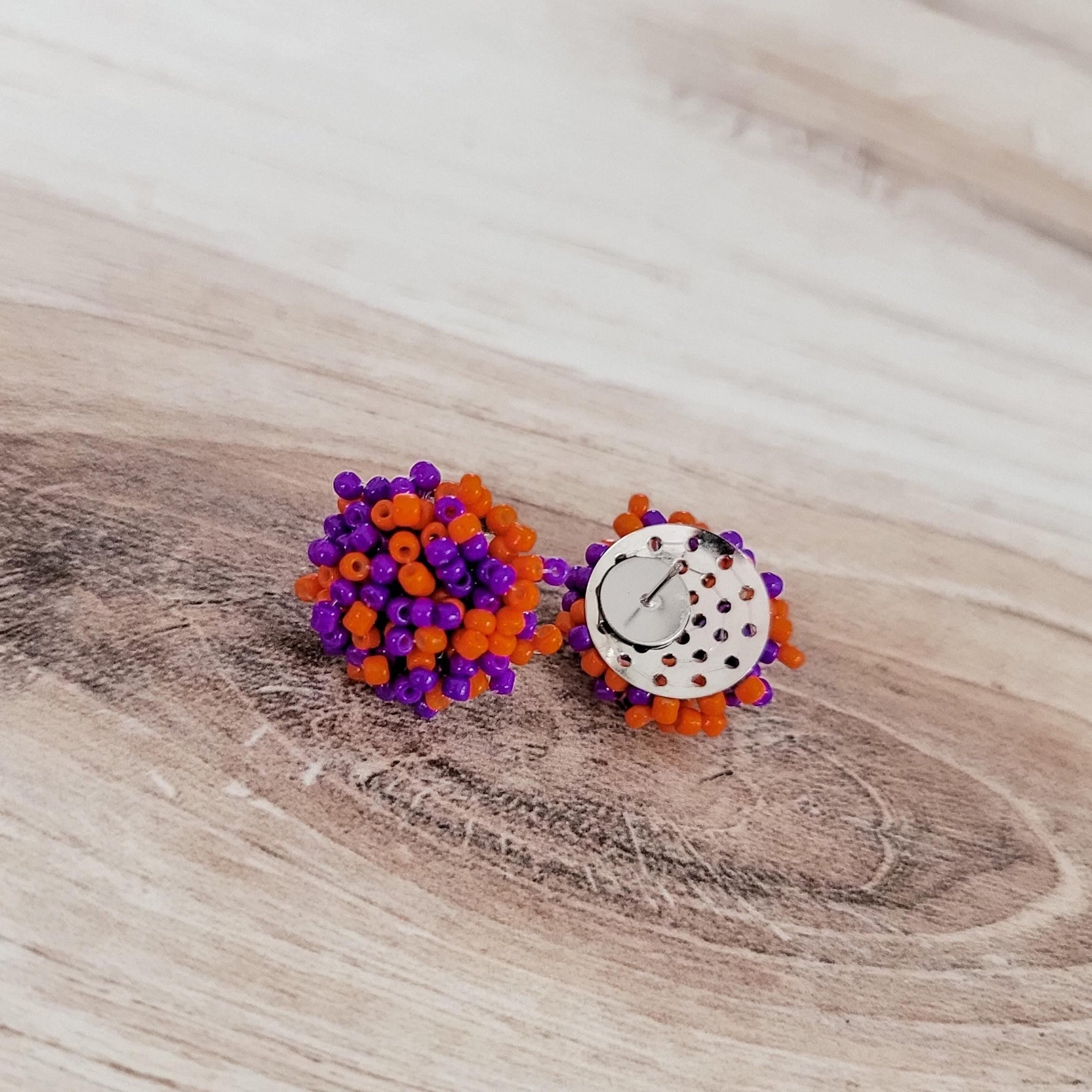 Purple and Orange Mix 15mm Small Seed Bead Topper, 1 Pair, Seed Bead 64 - 