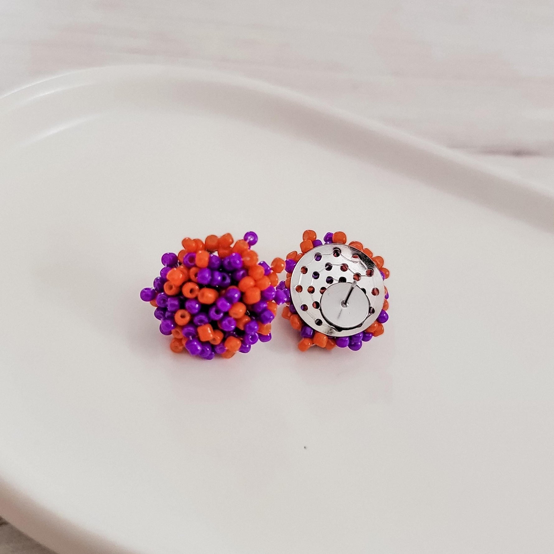 Purple and Orange Mix 15mm Small Seed Bead Topper, 1 Pair, Seed Bead 64 - 