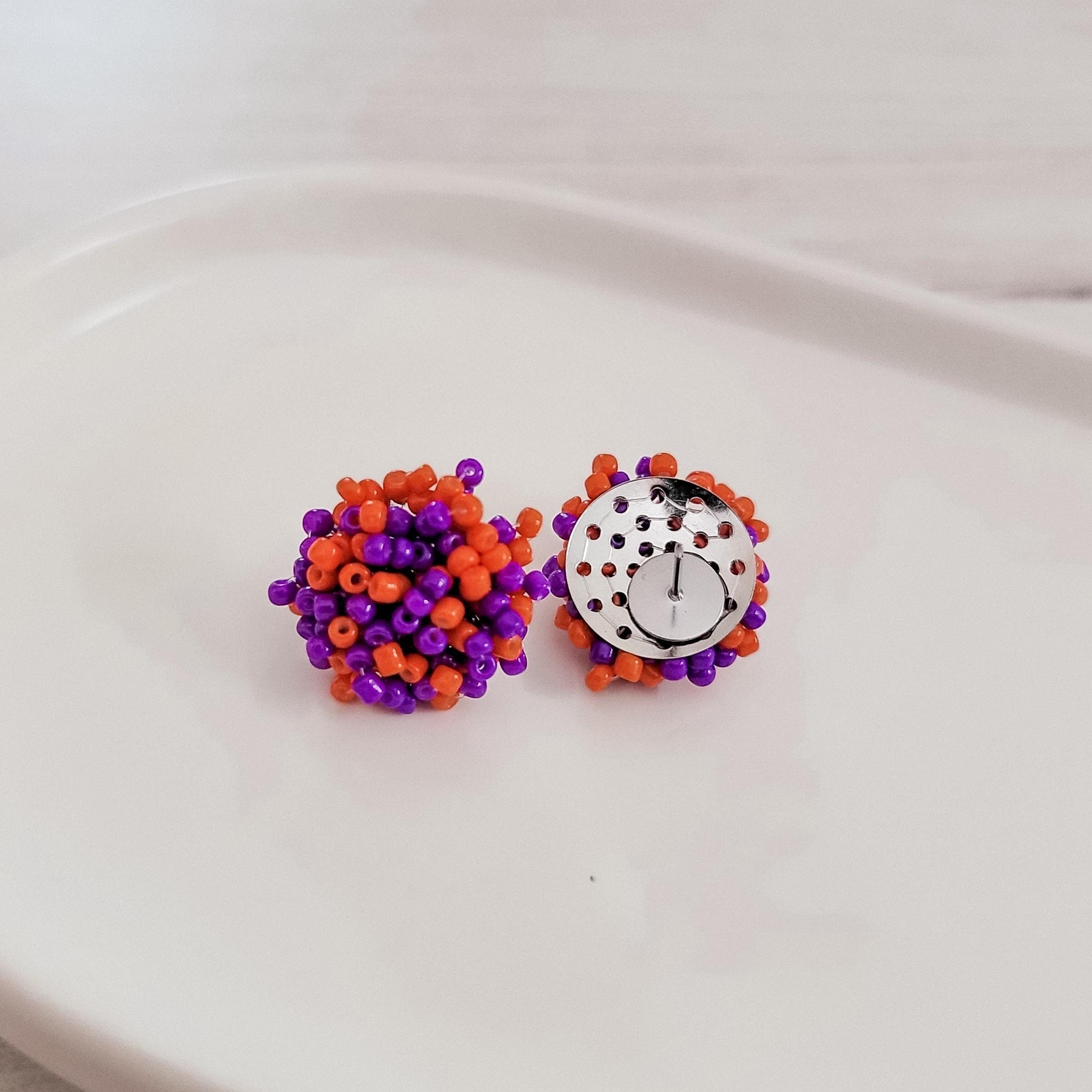 Purple and Orange Mix 15mm Small Seed Bead Topper, 1 Pair, Seed Bead 64 - 