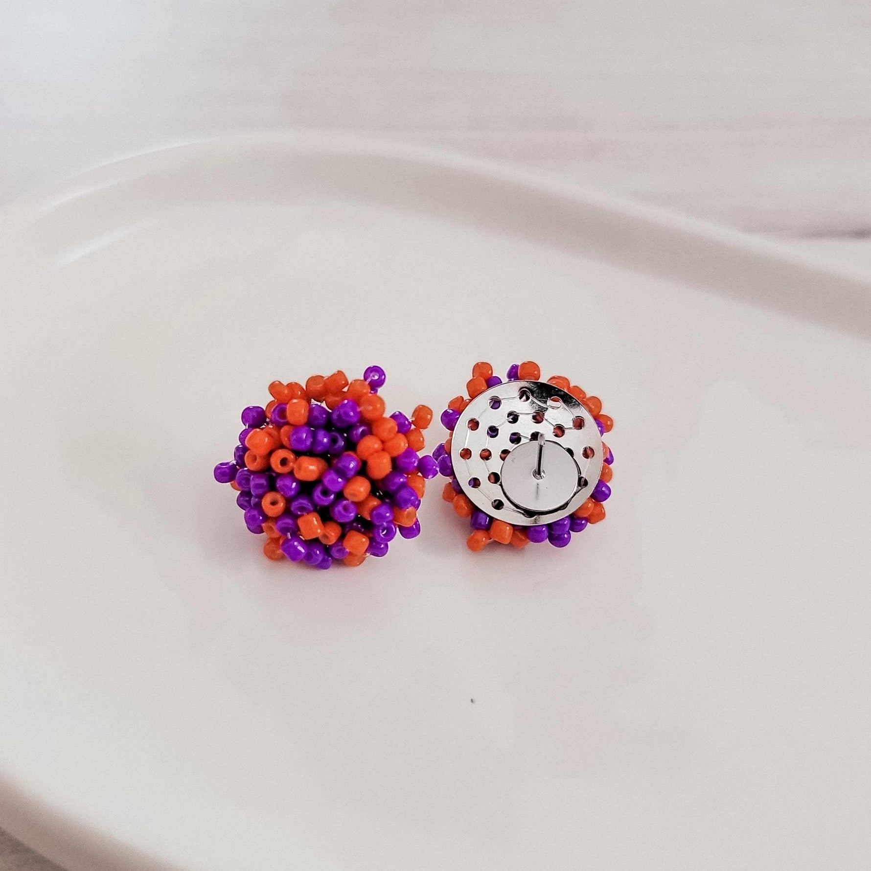 Purple and Orange Mix 15mm Small Seed Bead Topper, 1 Pair, Seed Bead 64 - 