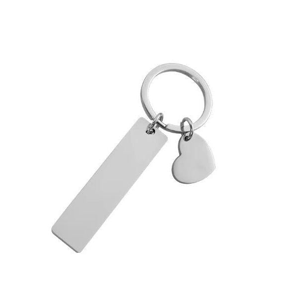 Rectangle with Heart Charm Keychain (Silver), 1 Piece Total, Metal Blank 58 - 