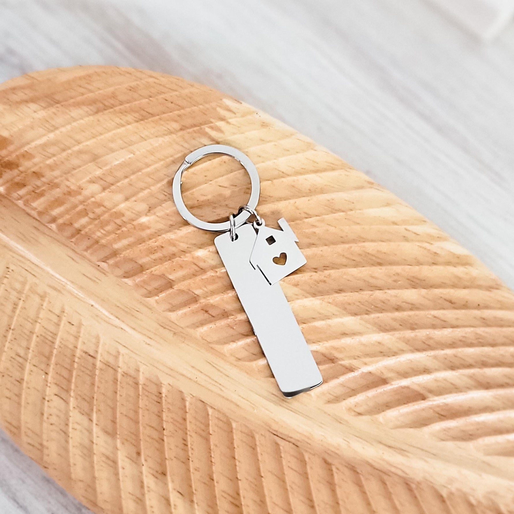 Rectangle with House Charm Keychain (Silver), 1 Piece Total, Metal Blank 92 - 