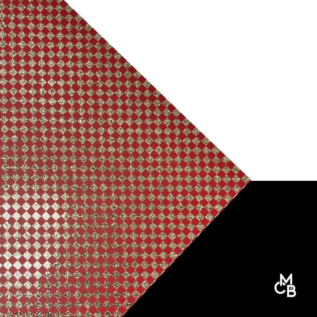 Red Checkered on Champagne Glitter Pattern Acrylic Sheet CMB PRESTIGE PATTERNS - Acrylic Sheets
