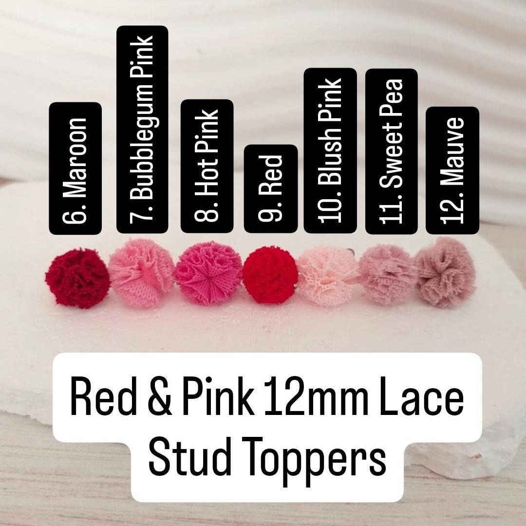 Red & Pink 12mm Lace Stud Topper (Choice of Color), 3 Pairs, Stud 134 - 140 - 