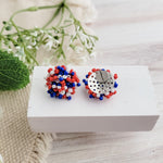 Red/White/Royal Blue Mix 15mm Small Seed Bead Topper, 1 Pair, Seed Bead 53 - 