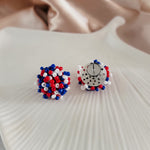 Red/White/Royal Blue Mix 15mm Small Seed Bead Topper, 1 Pair, Seed Bead 53 - 