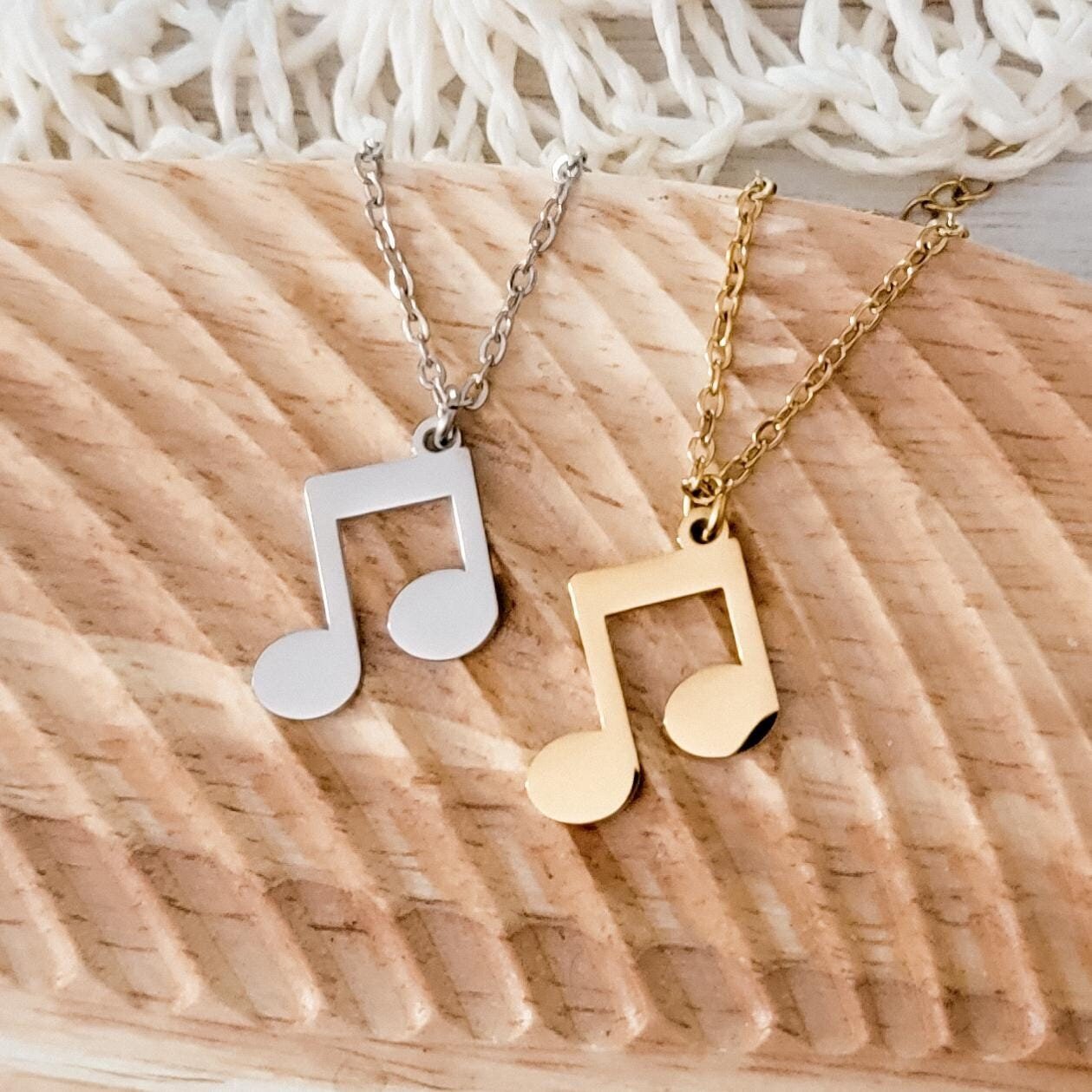 Regular Double Music Note Necklace (Silver or Gold), 1 Total, Metal Blank 87 - 