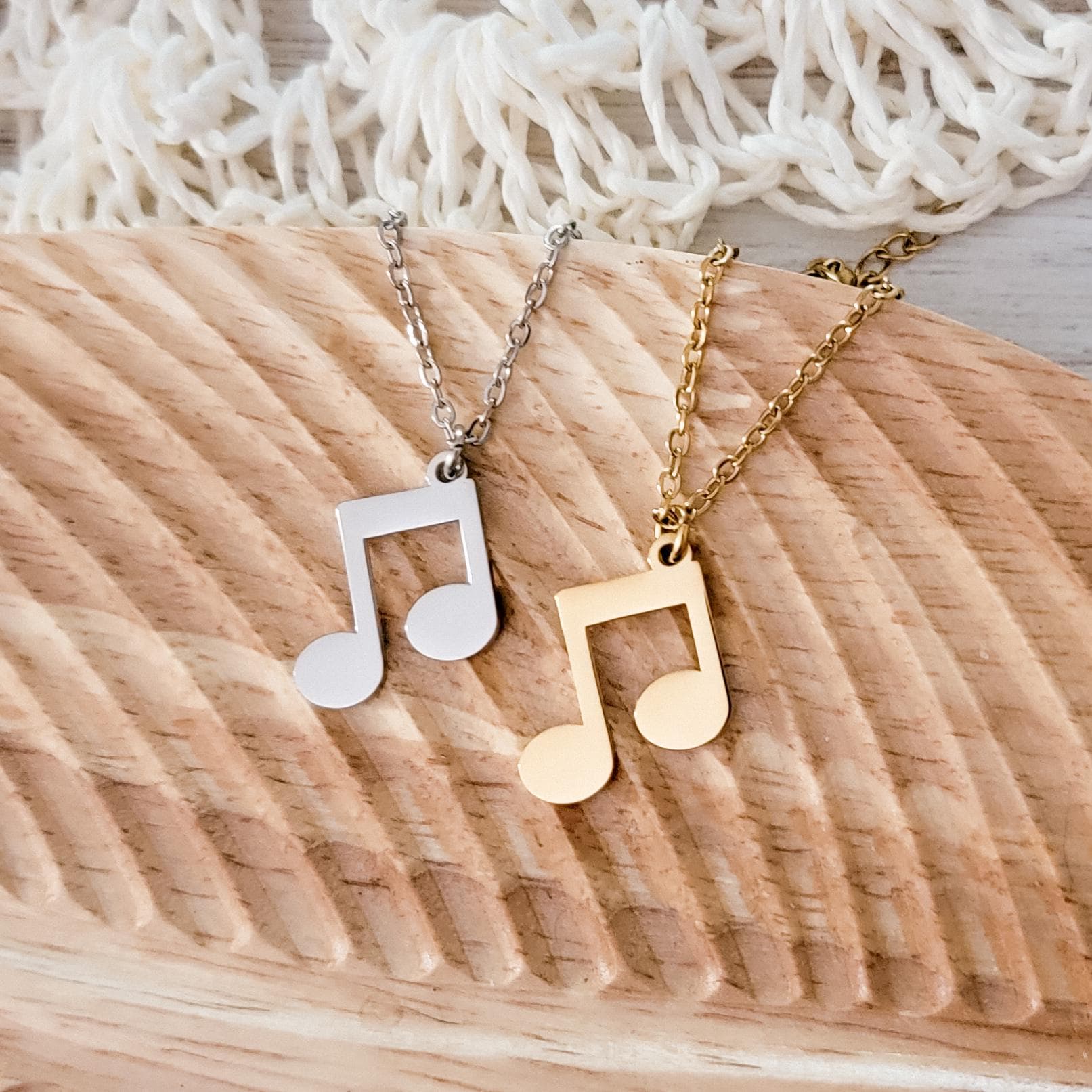 Regular Double Music Note Necklace (Silver or Gold), 1 Total, Metal Blank 87 - 