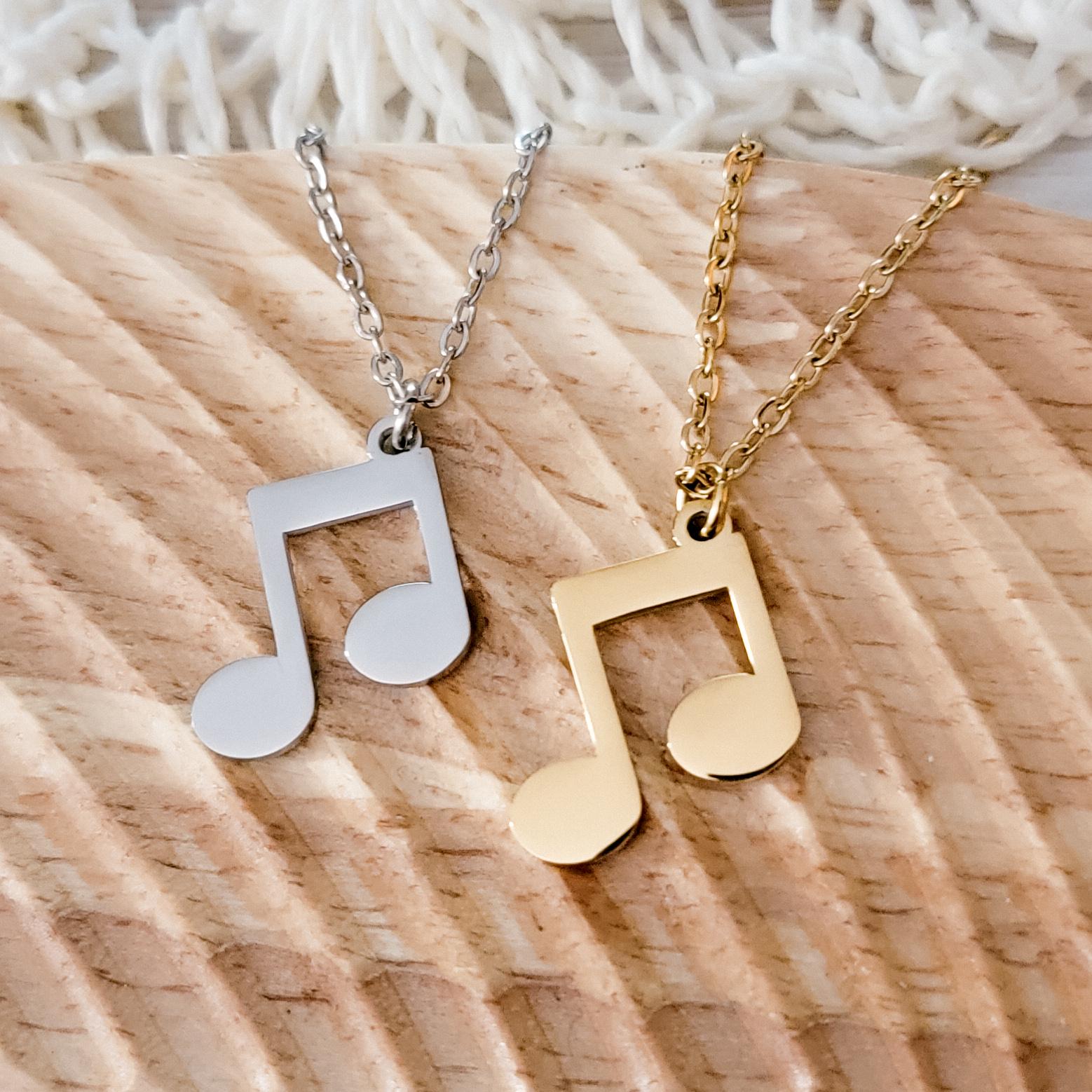 Regular Double Music Note Necklace (Silver or Gold), 1 Total, Metal Blank 87 - 