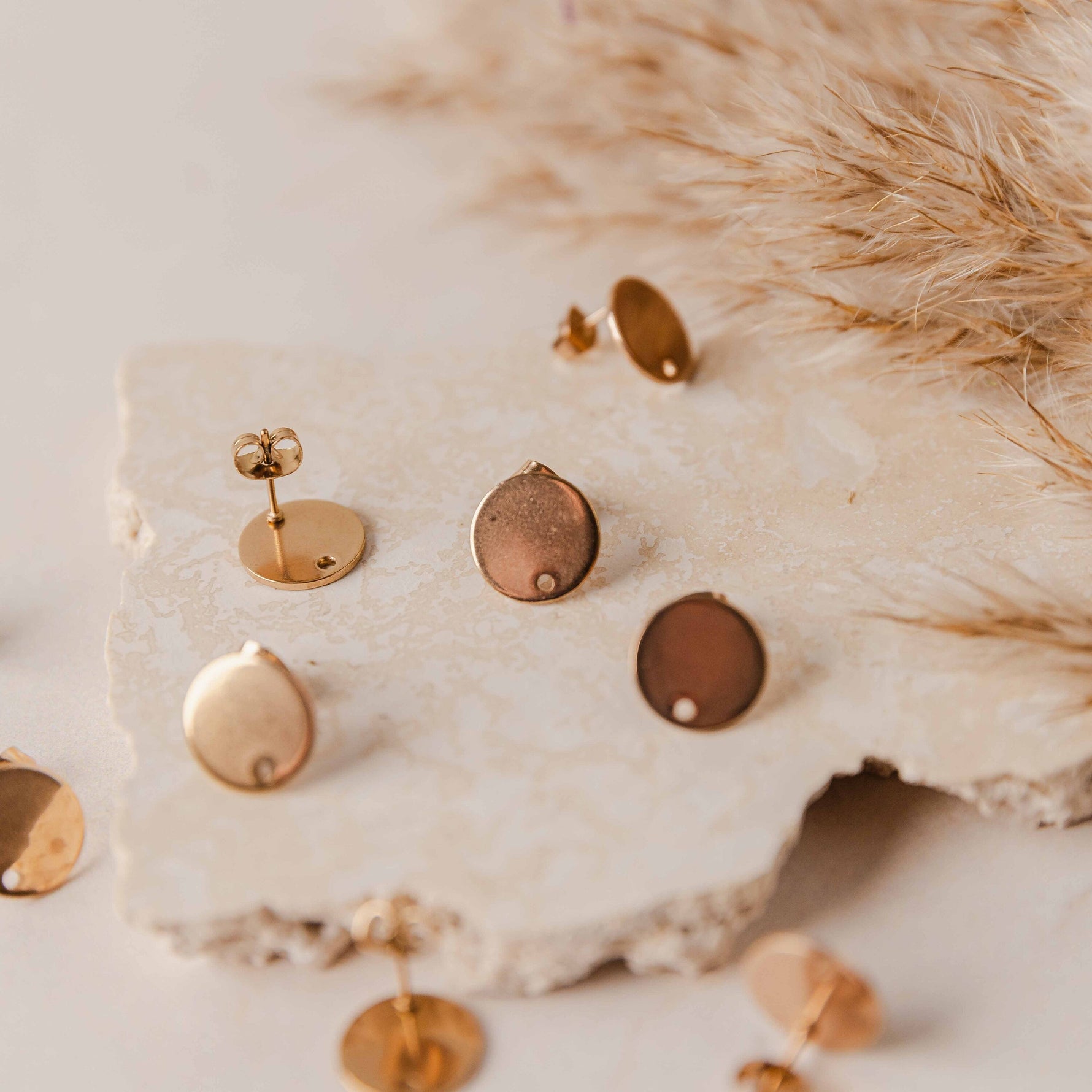 Rose Gold Flat Round Stud Findings with Holes, 10 Pieces, Stud 92 - 