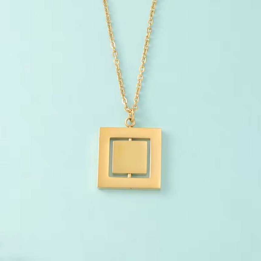 Rotating Square Necklace (Silver or 14k Gold), 1 Total, Metal Blank 46 - 