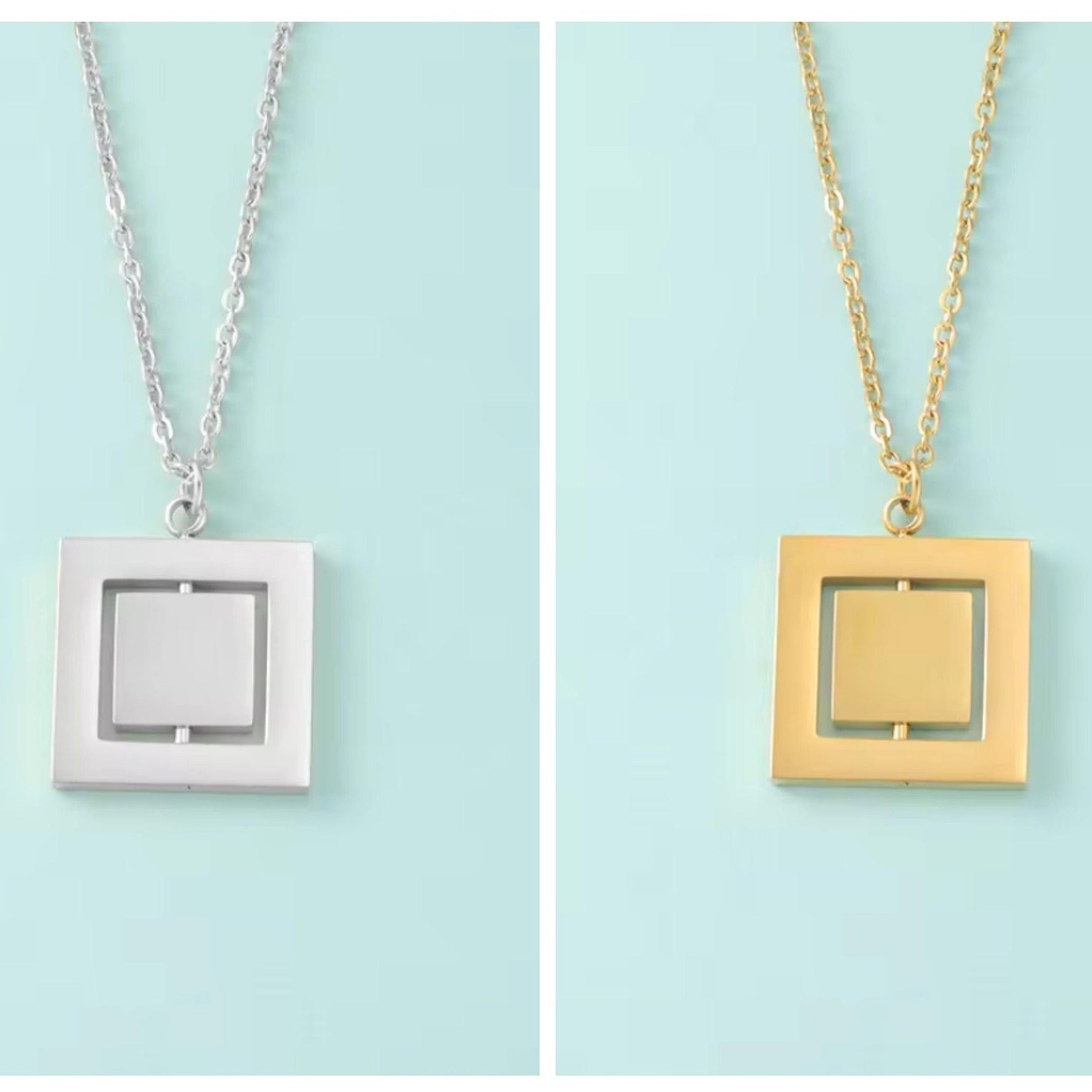 Rotating Square Necklace (Silver or 14k Gold), 1 Total, Metal Blank 46 - 