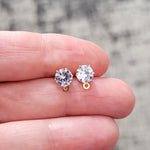 Round 6mm Cubic Zirconia Gold Studs with Loops, 10 Pieces, Stud 33 - 