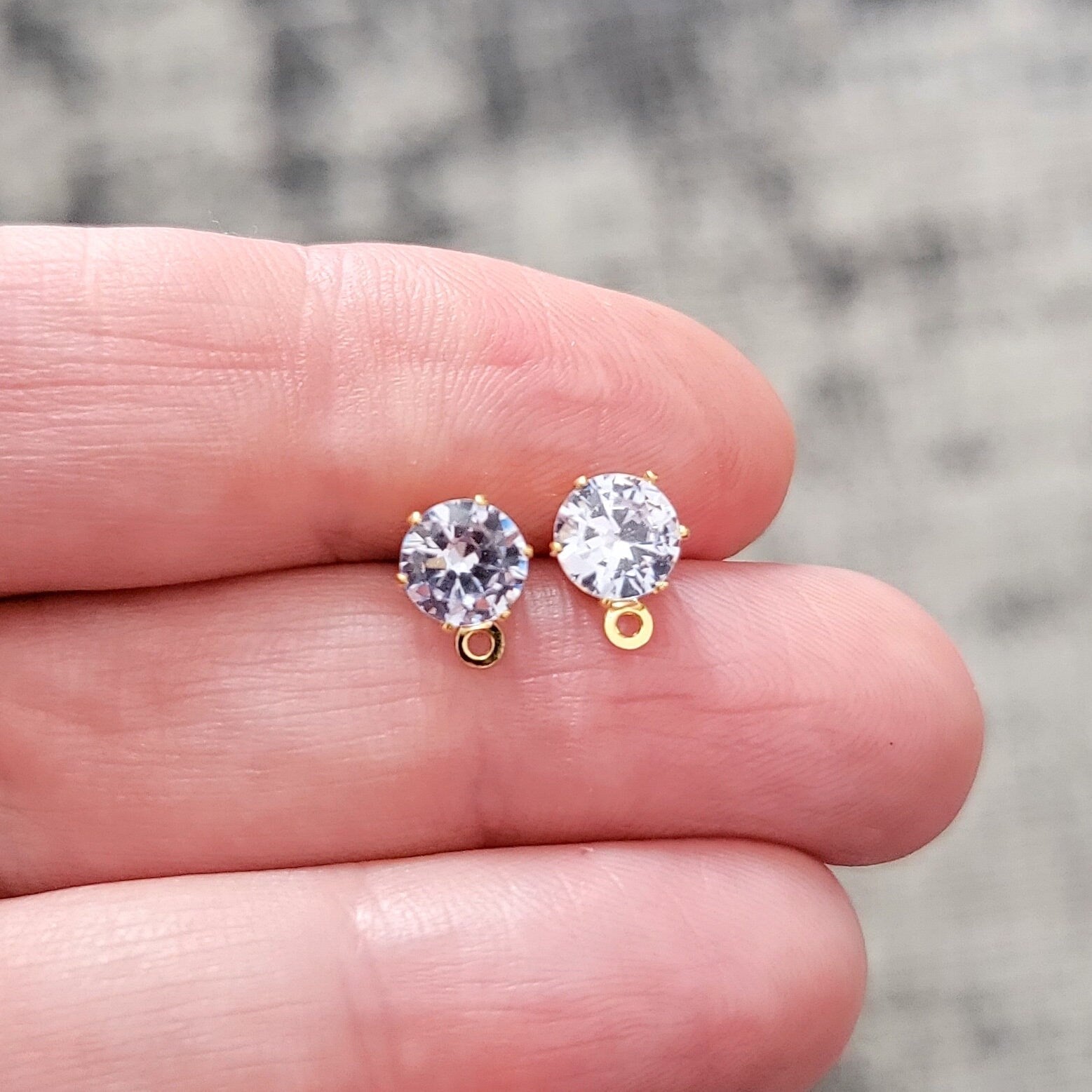 Round 6mm Cubic Zirconia Gold Studs with Loops, 10 Pieces, Stud 33 - 