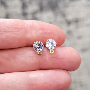 Round 6mm Cubic Zirconia Gold Studs with Loops, 10 Pieces, Stud 33 - 