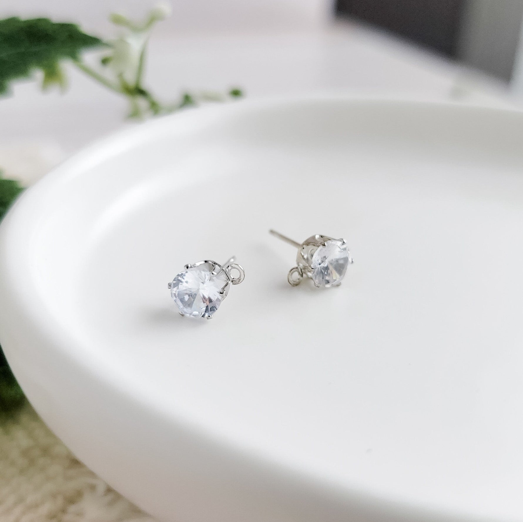 Round 6mm Cubic Zirconia Silver Studs with Loops, 10 Pieces, Stud 34 - 