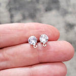 Round 6mm Cubic Zirconia Silver Studs with Loops, 10 Pieces, Stud 34 - 