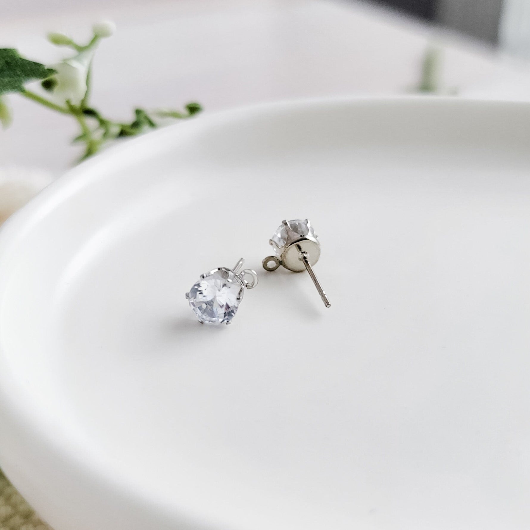 Round 6mm Cubic Zirconia Silver Studs with Loops, 10 Pieces, Stud 34 - 