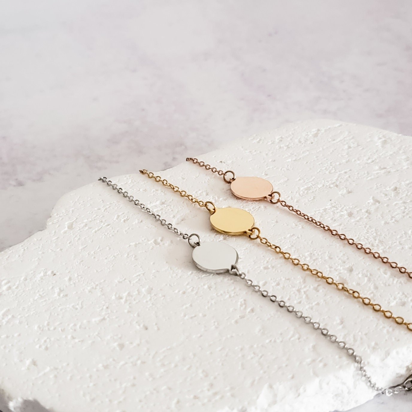 Round Charm Cable Chain Bracelet (Silver, Gold, or Rose Gold), 1 Total, Metal Blank 32 - 