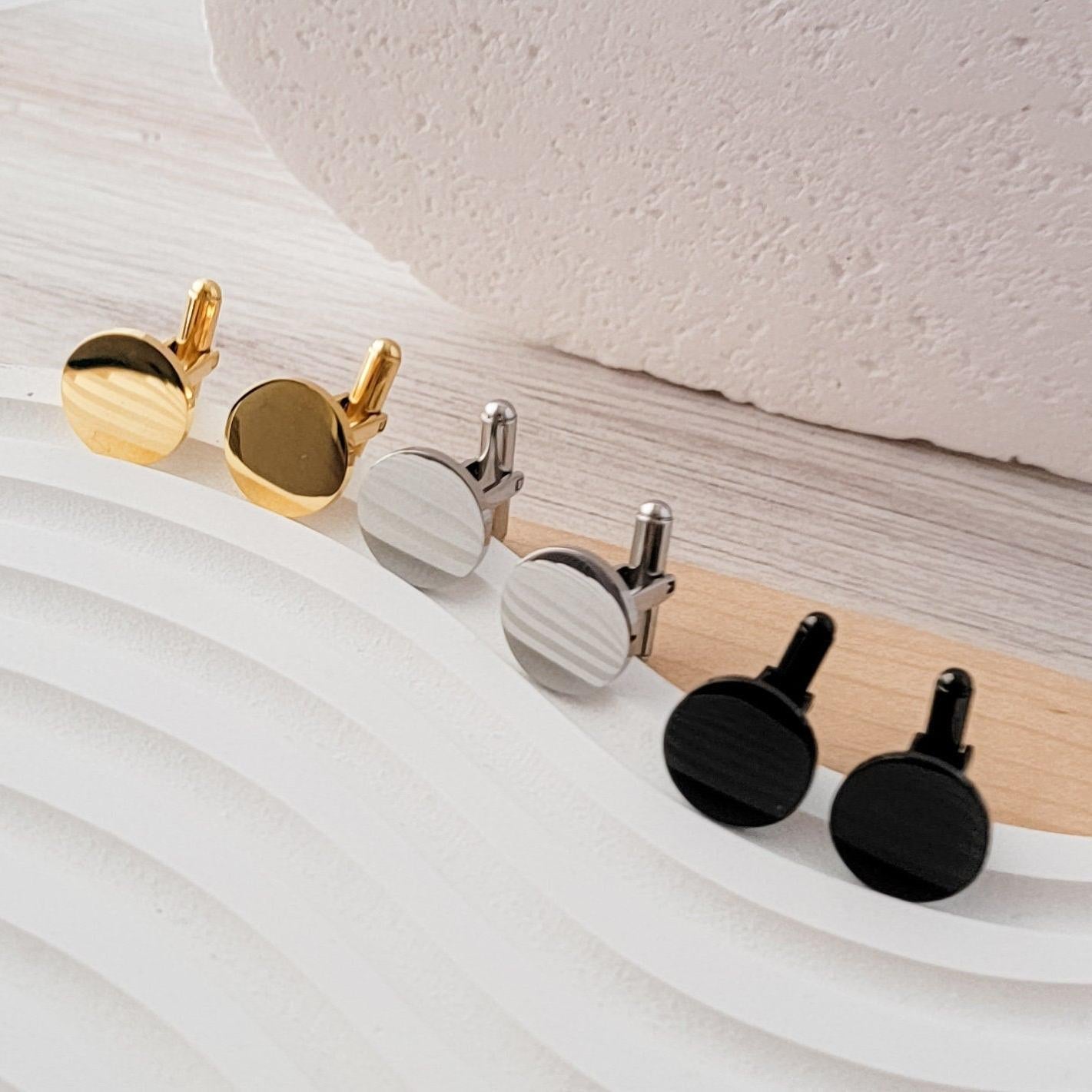 Round Cufflinks (Choice of Color), 1 Pair Total, Metal Blank 12 - 