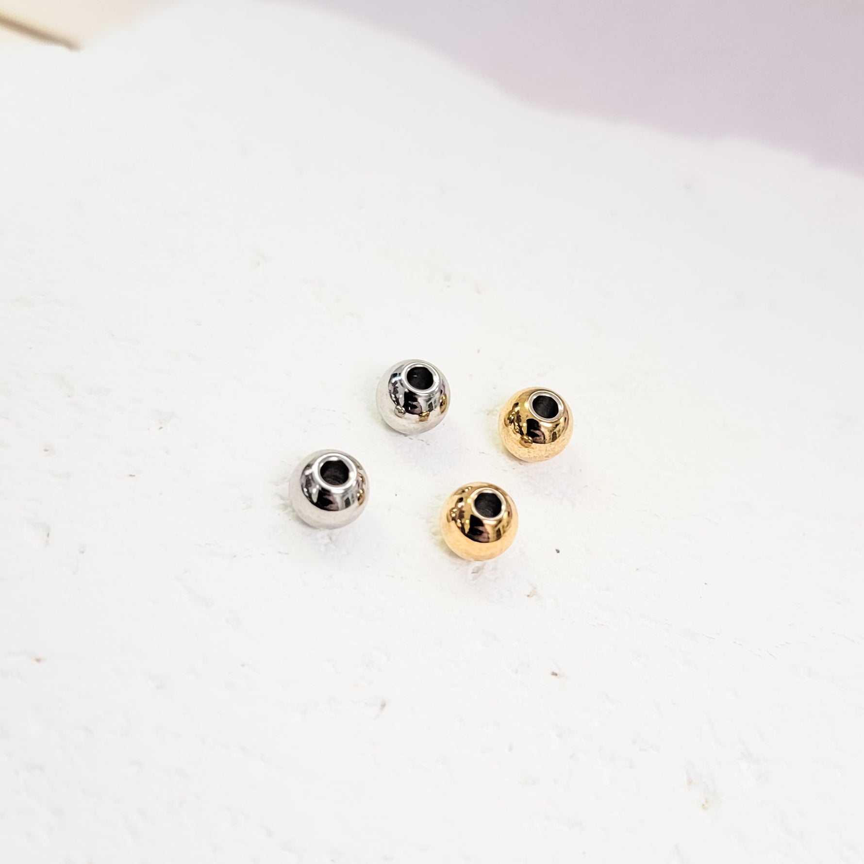 Round Spacer Beads (Silver or Gold, Diameter of 4mm, 5mm, or 6mm), 50 Pieces, Metal Blank 156 - 