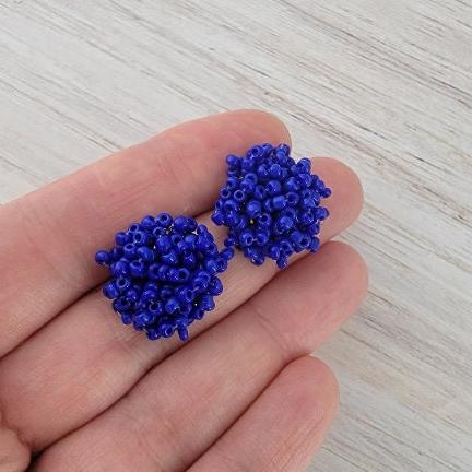 Royal Blue 15mm Small Seed Bead Topper, 1 Pair, Seed Bead 35 - 