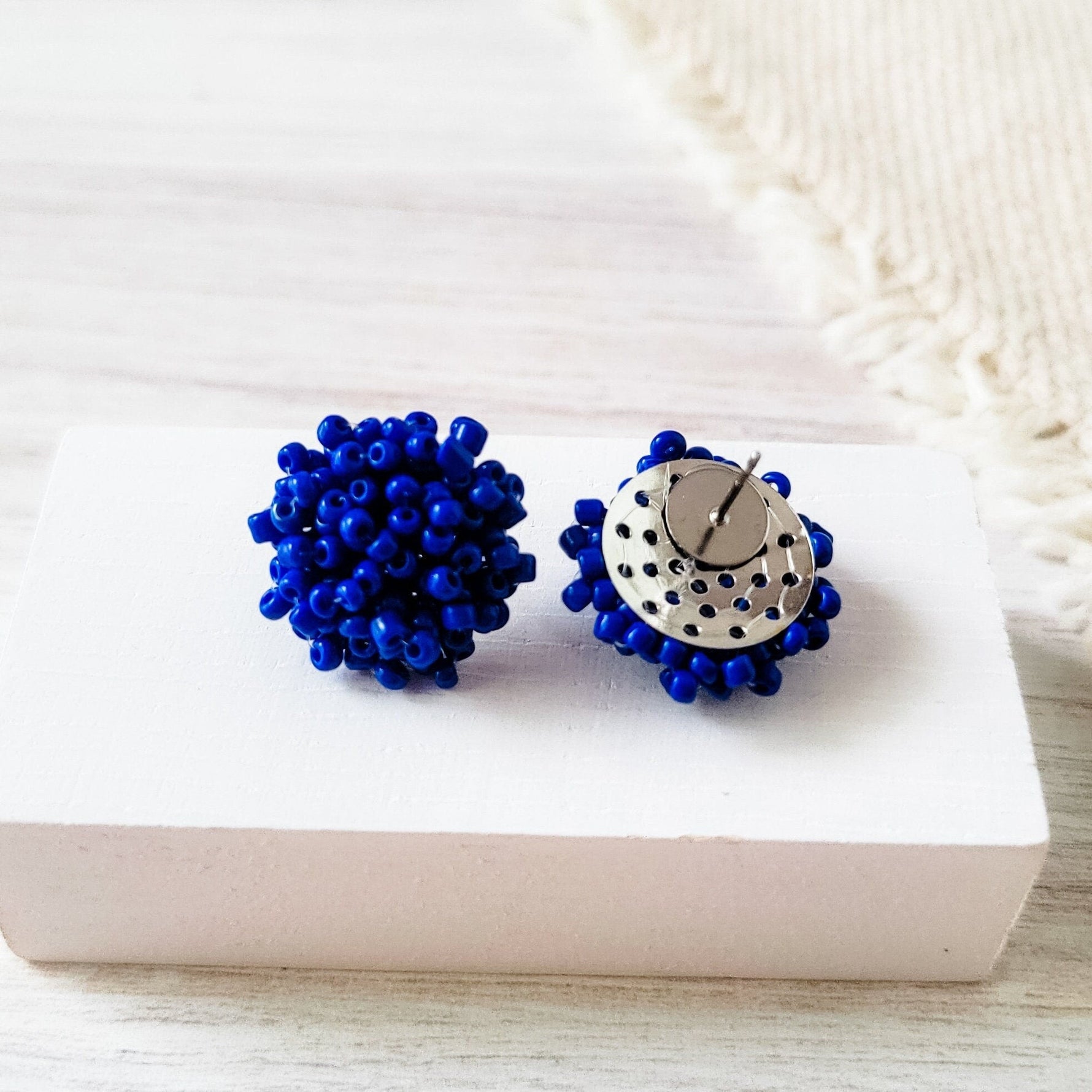Royal Blue 15mm Small Seed Bead Topper, 1 Pair, Seed Bead 35 - 