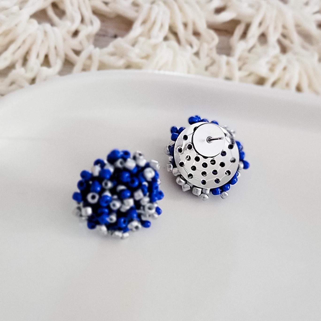 Royal Blue and Silver Mix 15mm Small Seed Bead Topper, 1 Pair, Seed Bead 75 - 