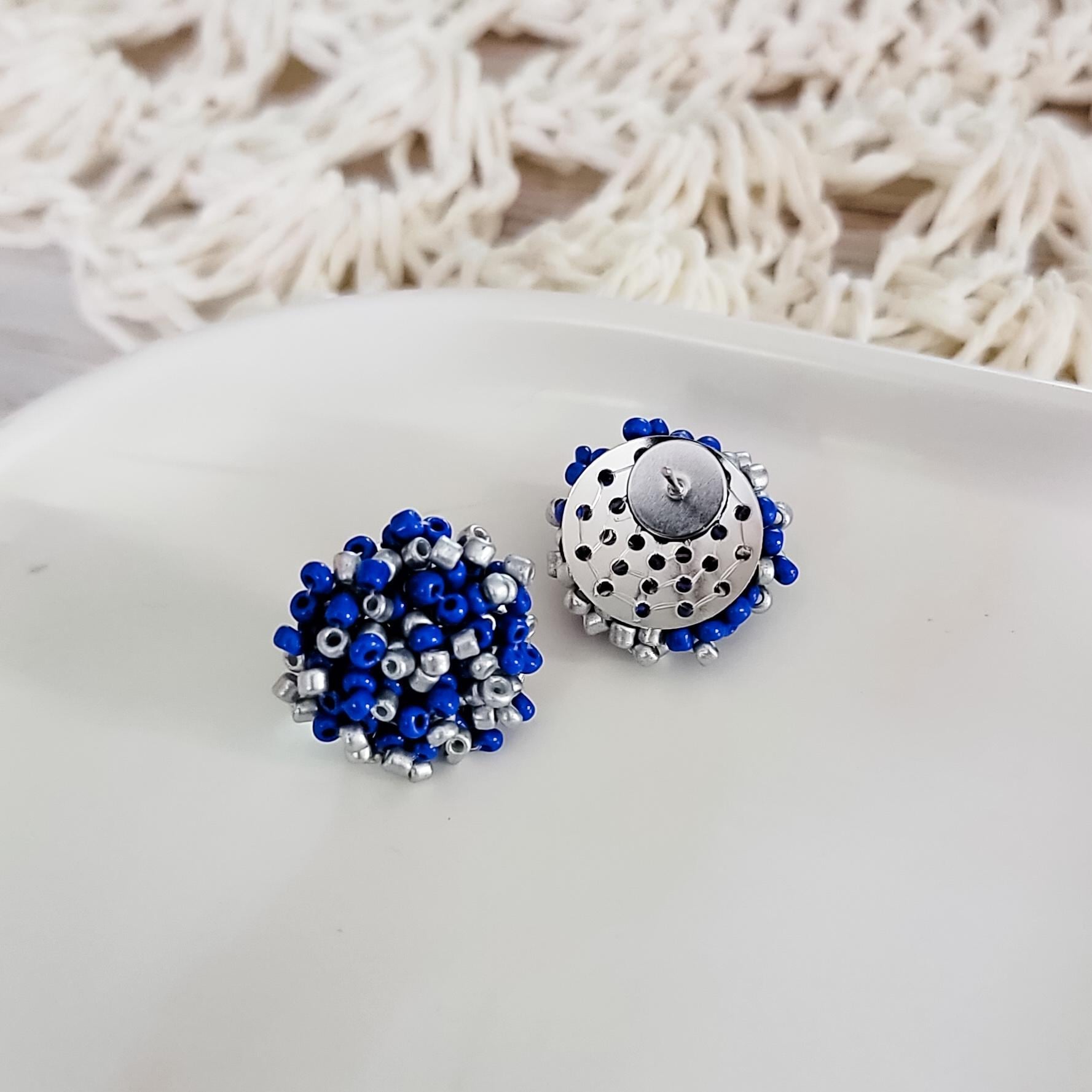 Royal Blue and Silver Mix 15mm Small Seed Bead Topper, 1 Pair, Seed Bead 75 - 