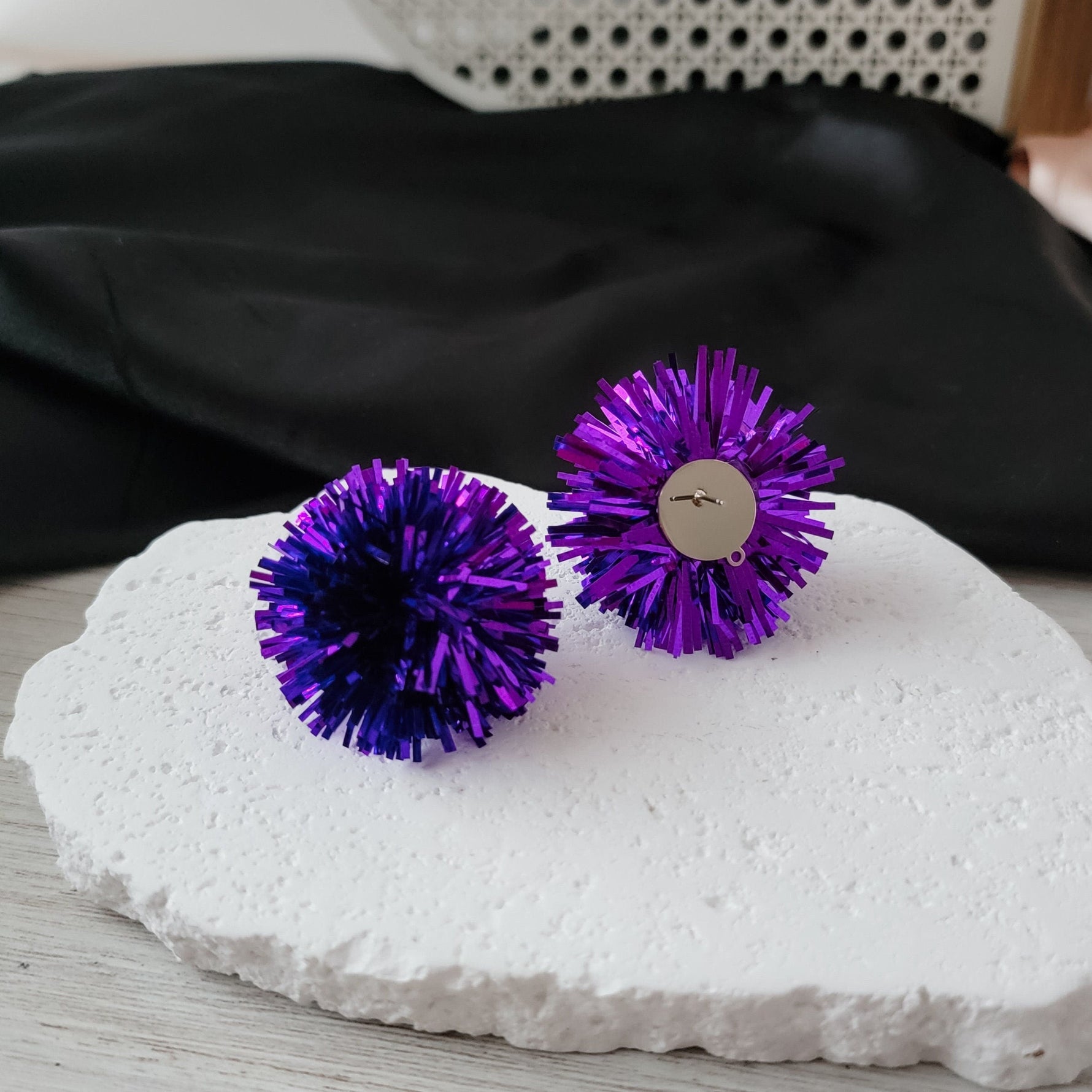 Royal Purple Tinsel 30mm Large Stud Topper, 1 Pair, Stud 182 - 