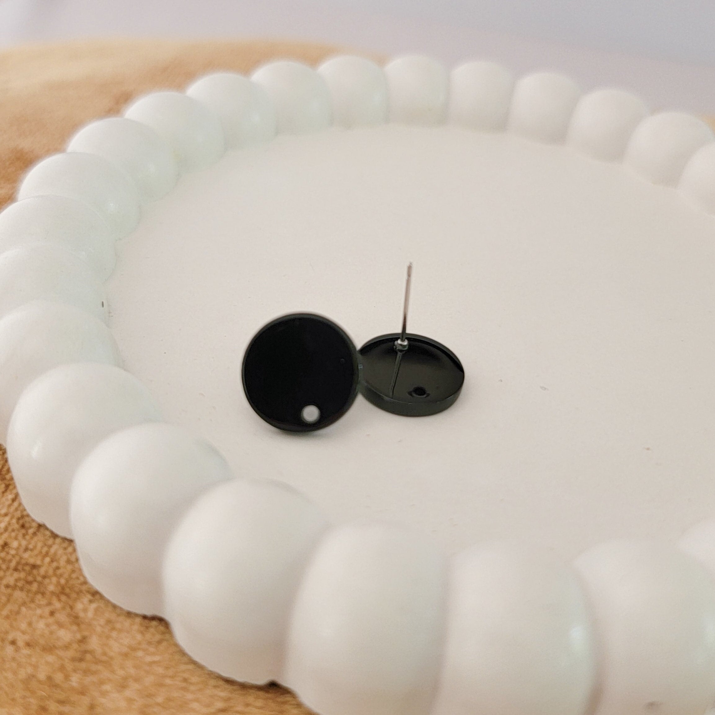 Satin Black Acrylic Circle Stud Earring (14mm), 10 Pieces, Acrylic Stud 30 - 