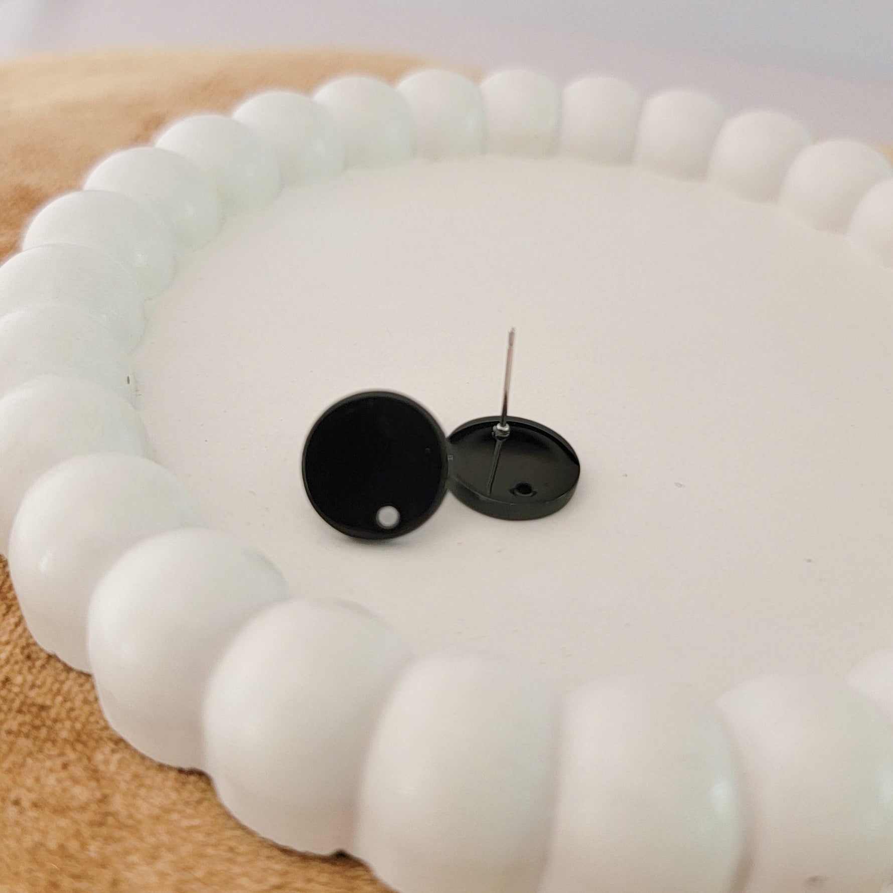 Satin Black Acrylic Circle Stud Earring (14mm), 10 Pieces, Acrylic Stud 30 - 