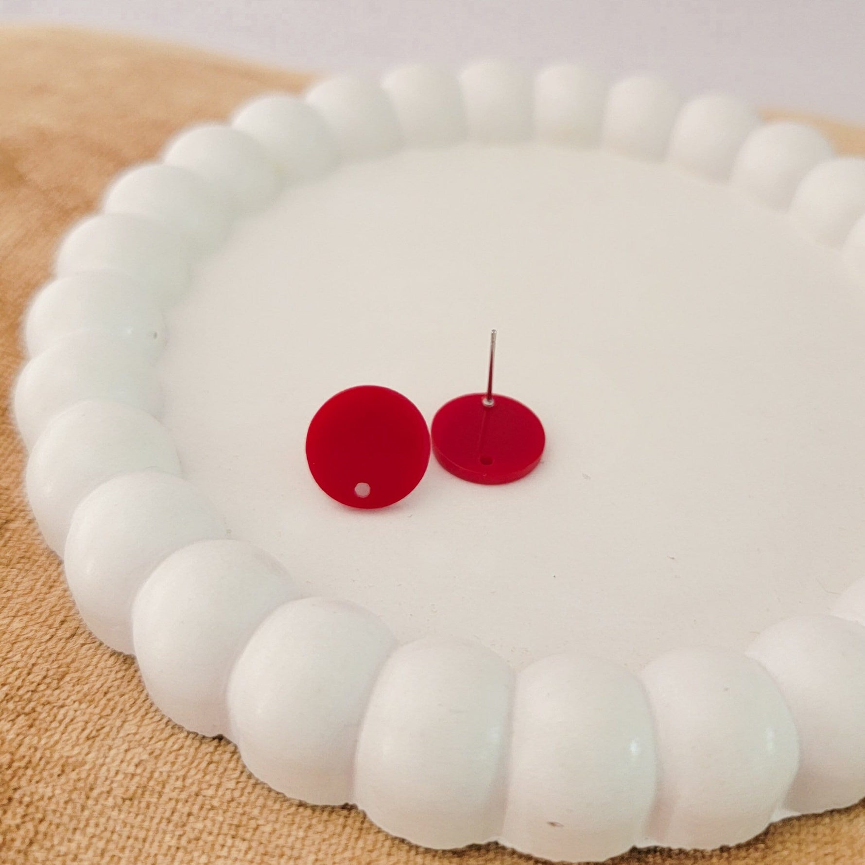 Satin Cherry Red Acrylic Circle Stud Earring (14mm), 10 Pieces, Acrylic Stud 25 - 