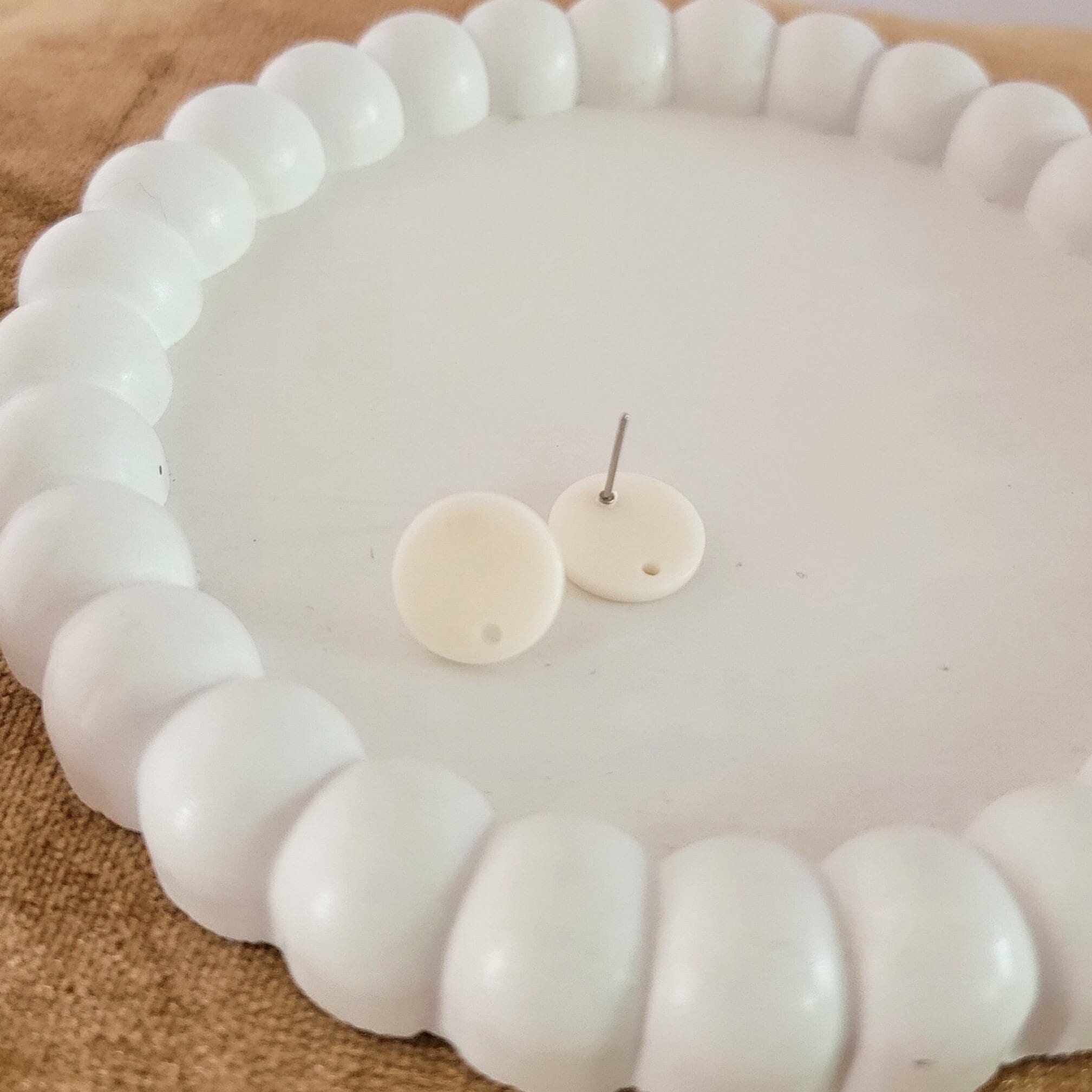 Satin Ivory Acrylic Circle Stud Earring (14mm), 10 Pieces, Acrylic Stud 28 - 