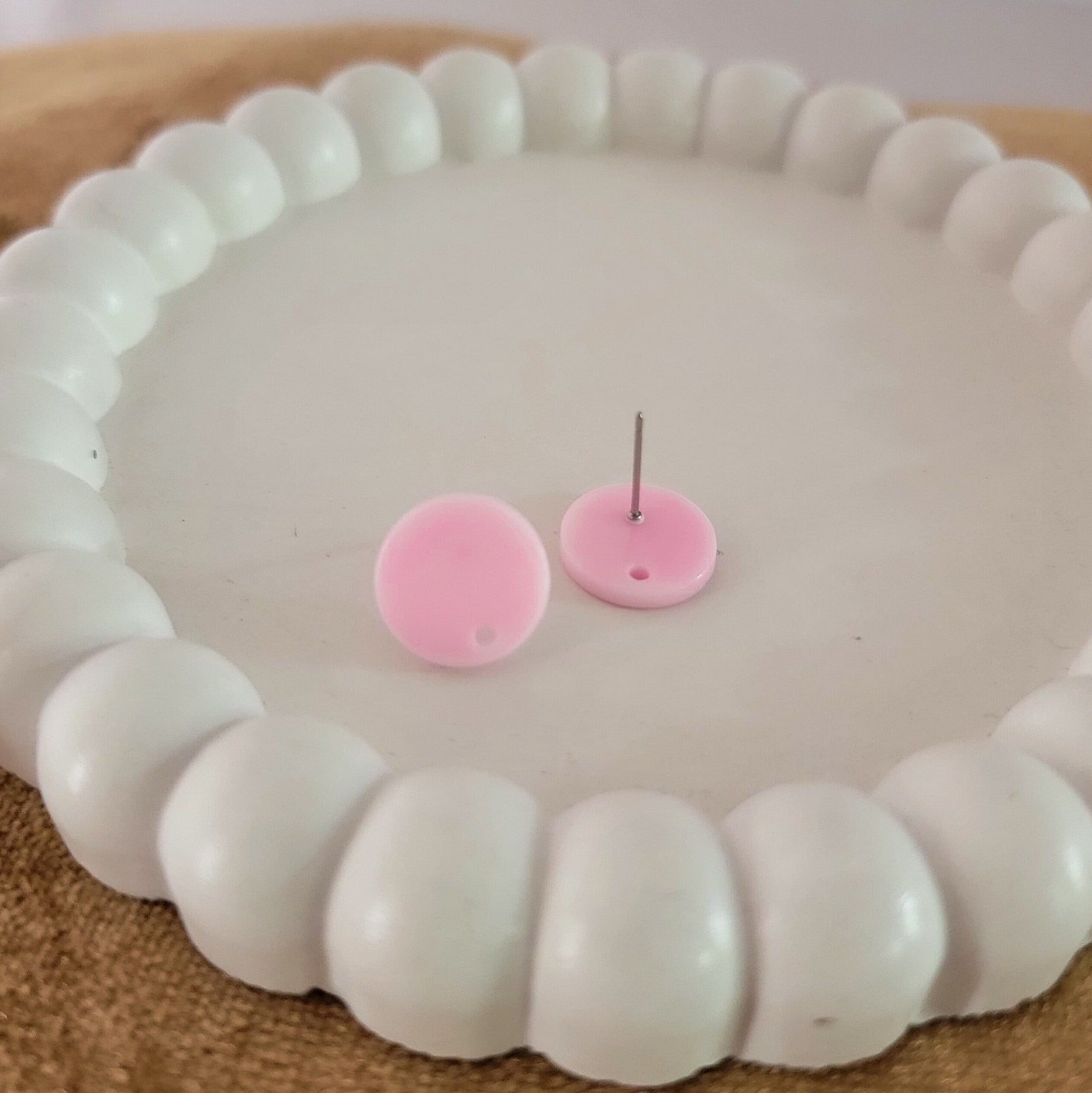 Satin Light Pink Acrylic Circle Stud Earring (14mm), 10 Pieces, Acrylic Stud 20 - 