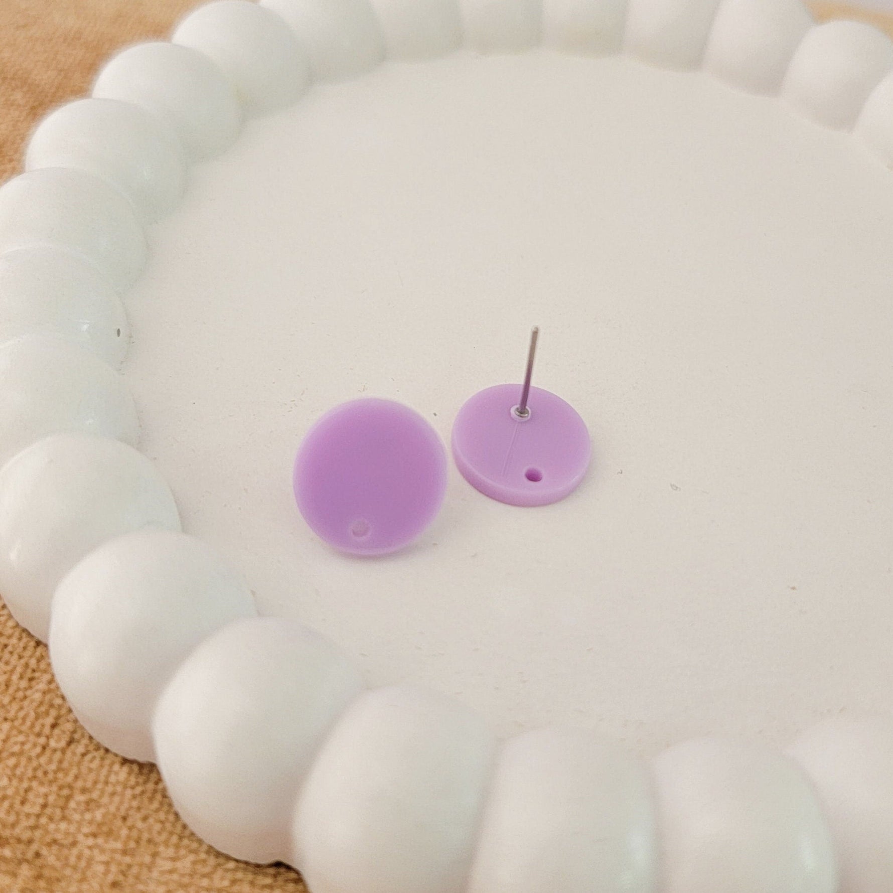Satin Light Purple Acrylic Circle Stud Earring (14mm), 10 Pieces, Acrylic Stud 21 - 