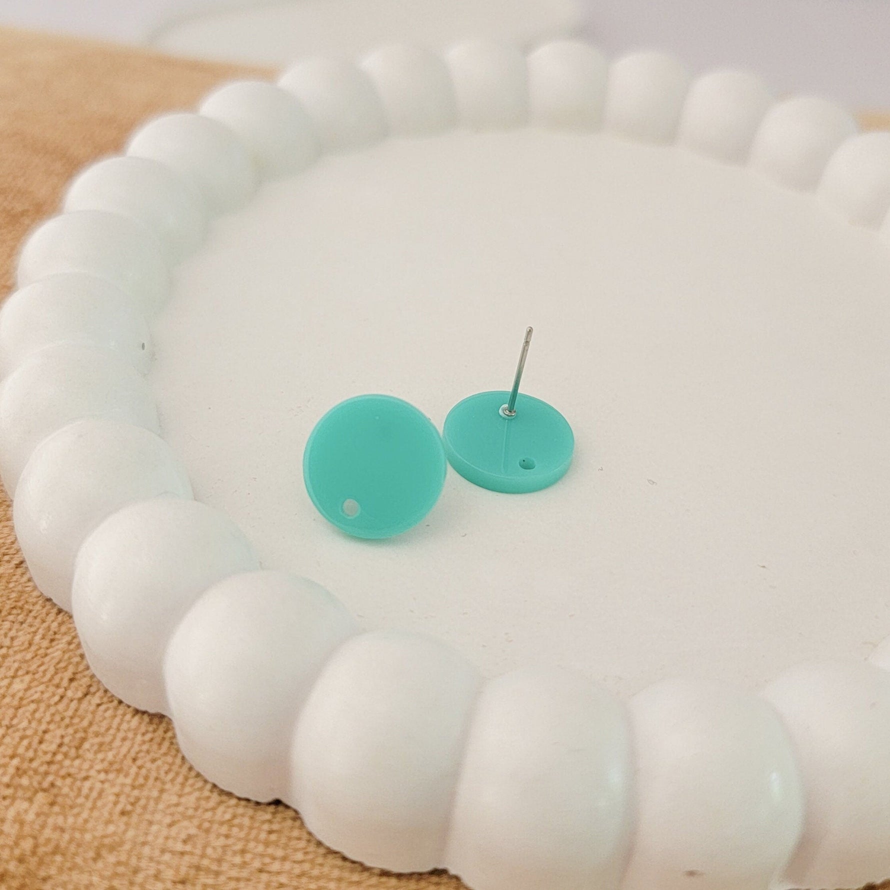 Satin Mint Acrylic Circle Stud Earring (14mm), 10 Pieces, Acrylic Stud 18 - 