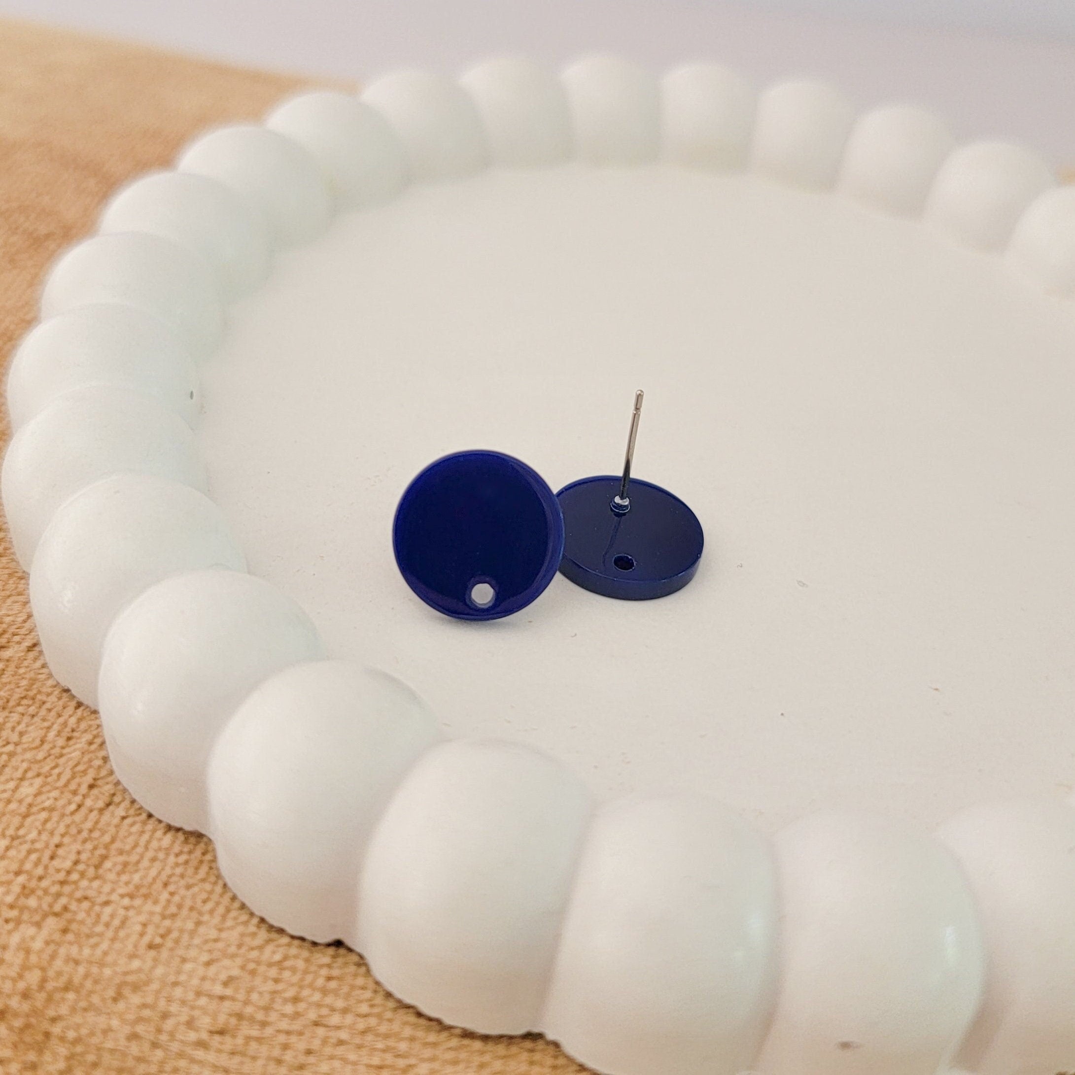 Satin Navy Blue Acrylic Circle Stud Earring (14mm), 10 Pieces , Acrylic Stud 32 - 