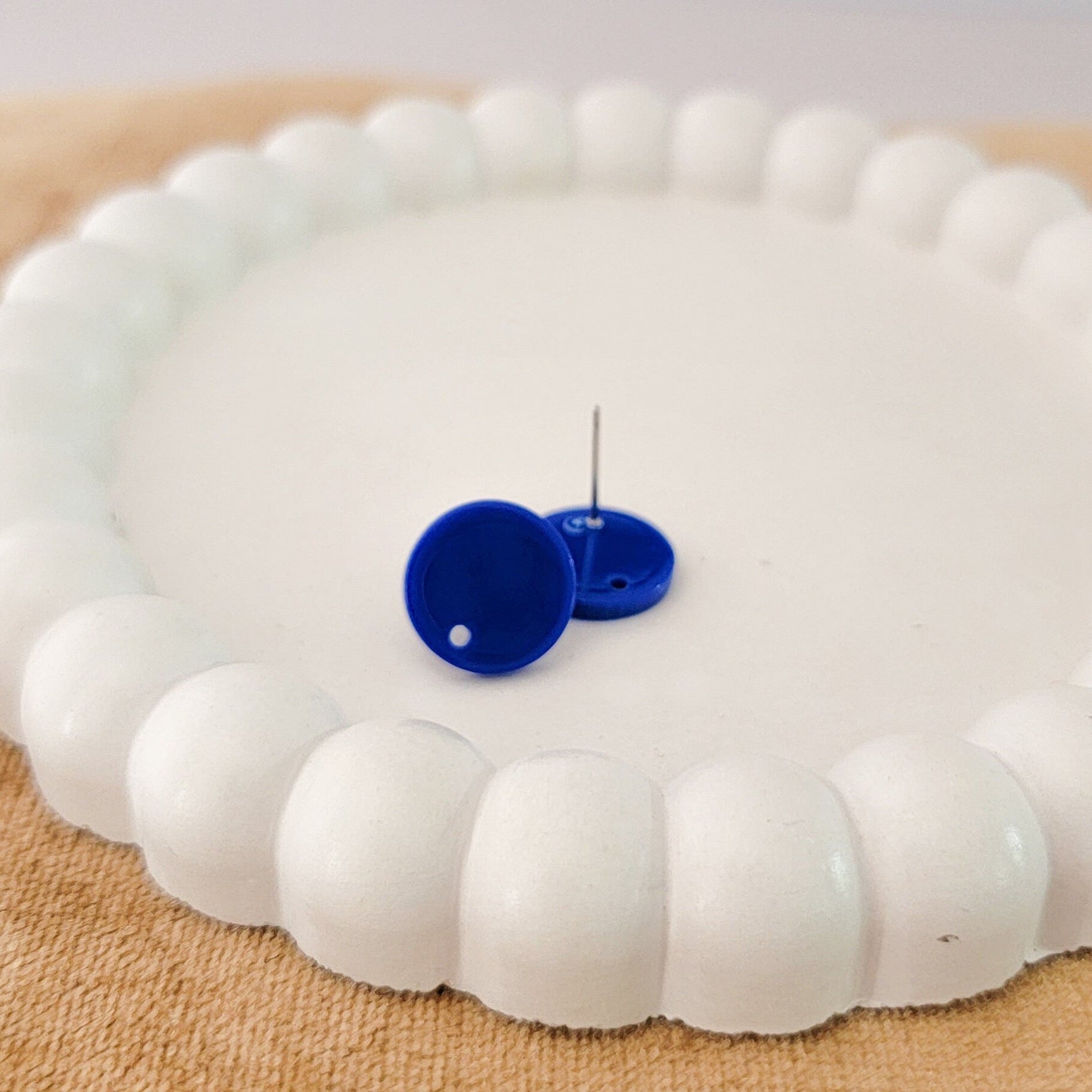 Satin Royal Blue Acrylic Circle Stud Earring (14mm), 10 Pieces, Acrylic Stud 31 - 