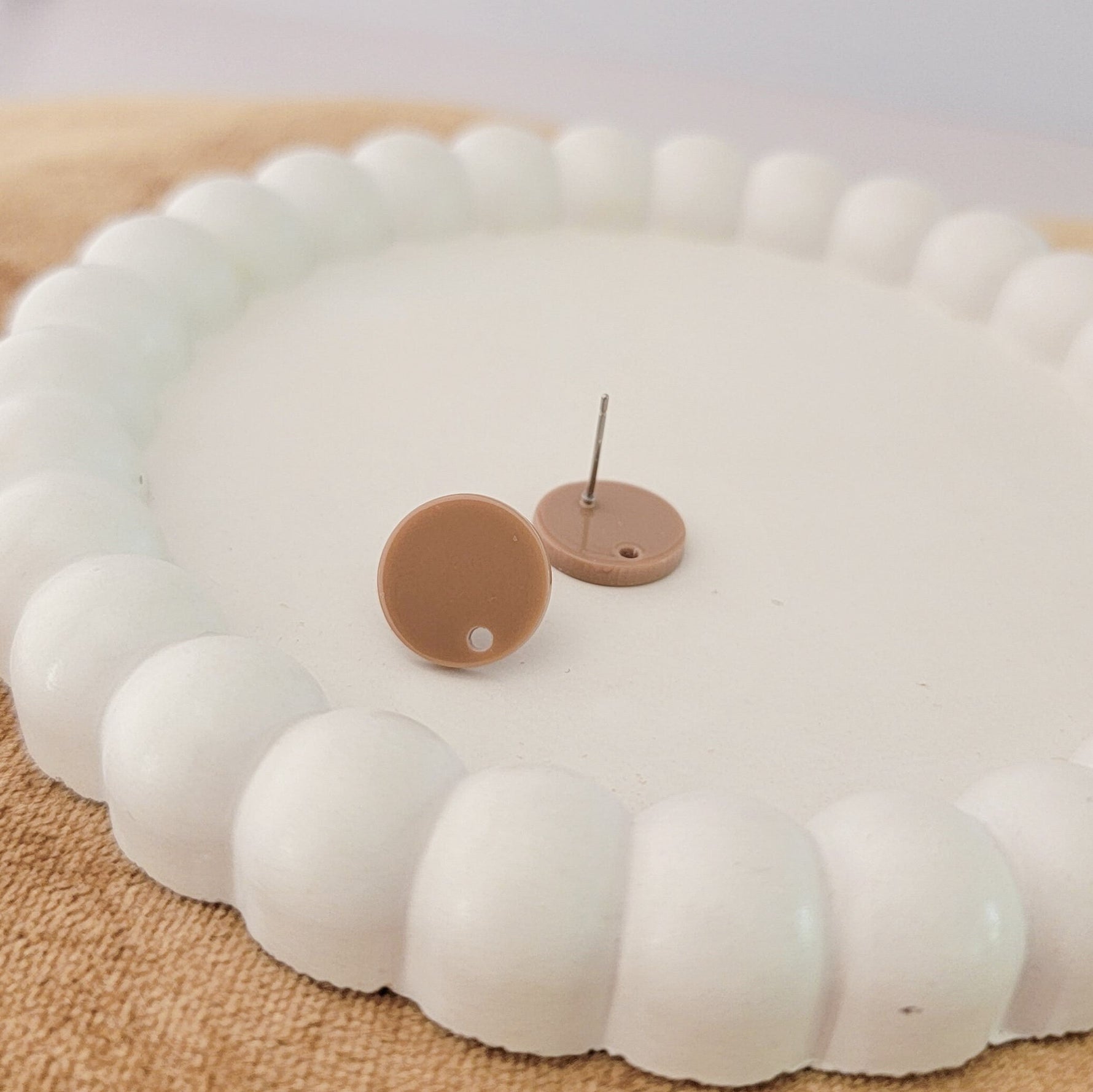Satin Taupe Acrylic Circle Stud Earring (14mm), 10 Pieces, Acrylic Stud 23 - 
