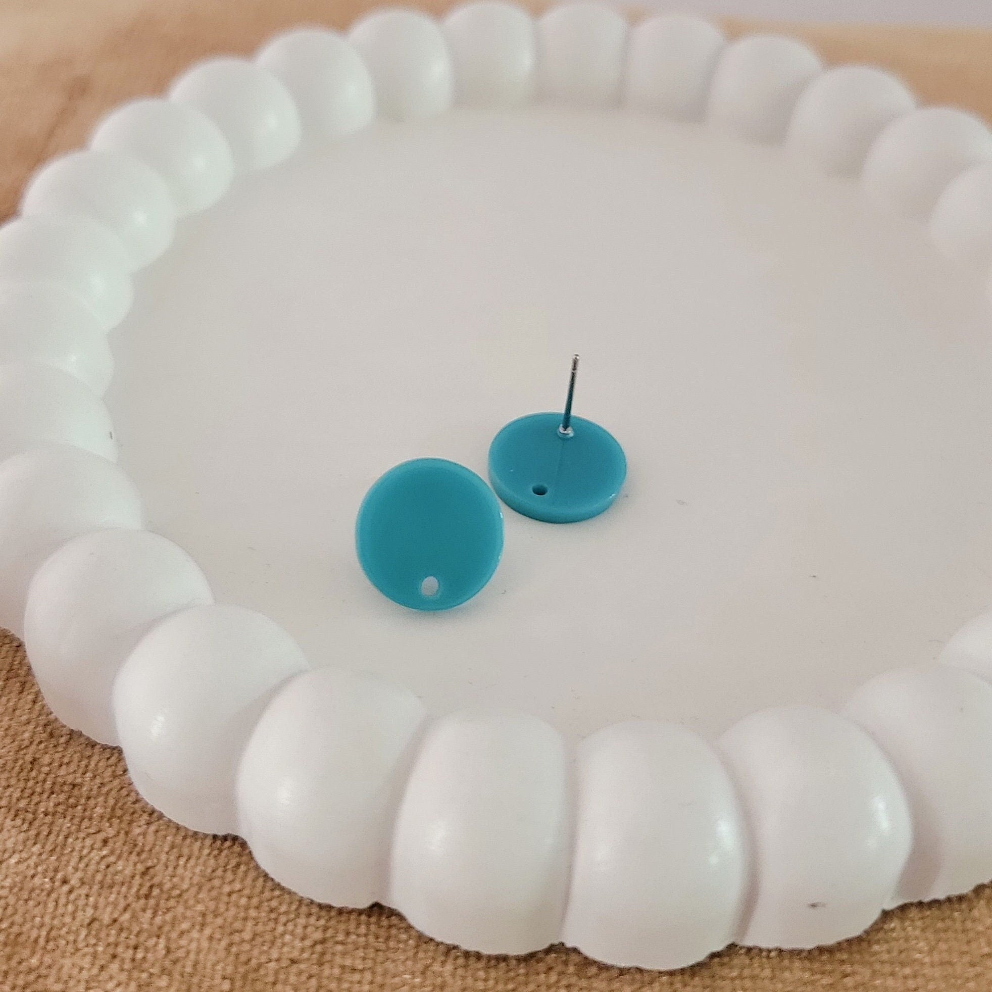 Satin Teal Acrylic Circle Stud Earring (14mm), 10 Pieces, Acrylic Stud 17 - 