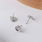 Silver 10mm Stainless Steel Stud Bezel Connector (With Loop), 10 Pieces, Stud 66 - 