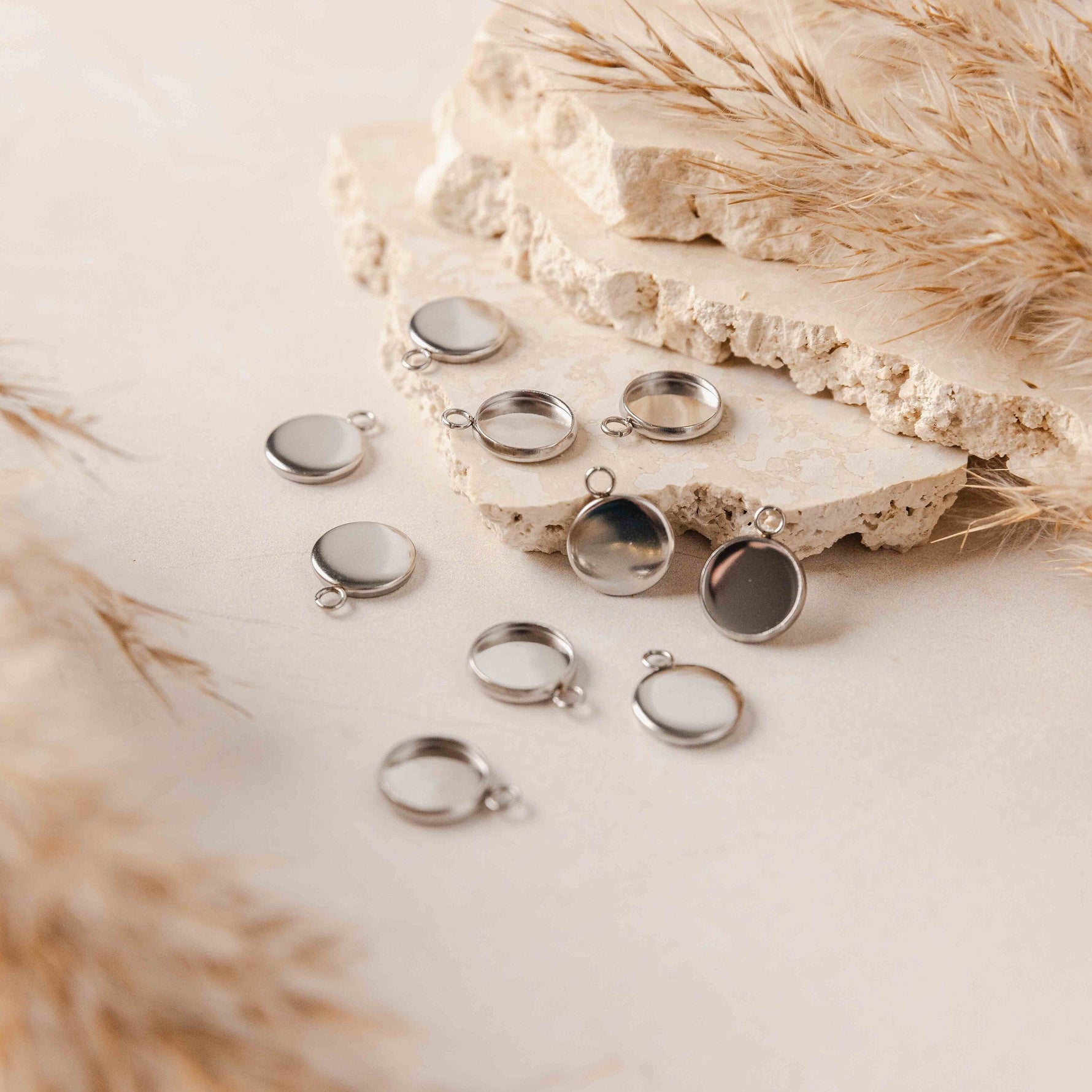 Silver 12mm Stainless Steel Charm Bezels, 10 Pieces, Charm 50 - 