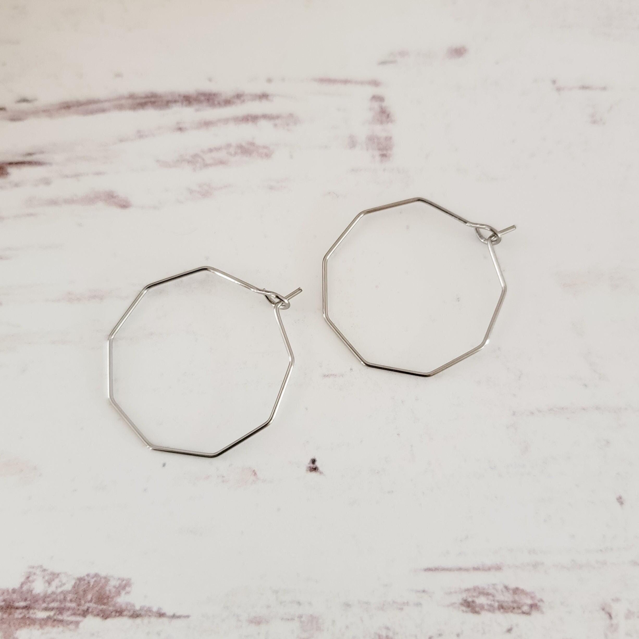Silver 25mm Octagon Wine Hoop Stainless Steel Ear Wires, 10 Pieces, Hoop 45 - 