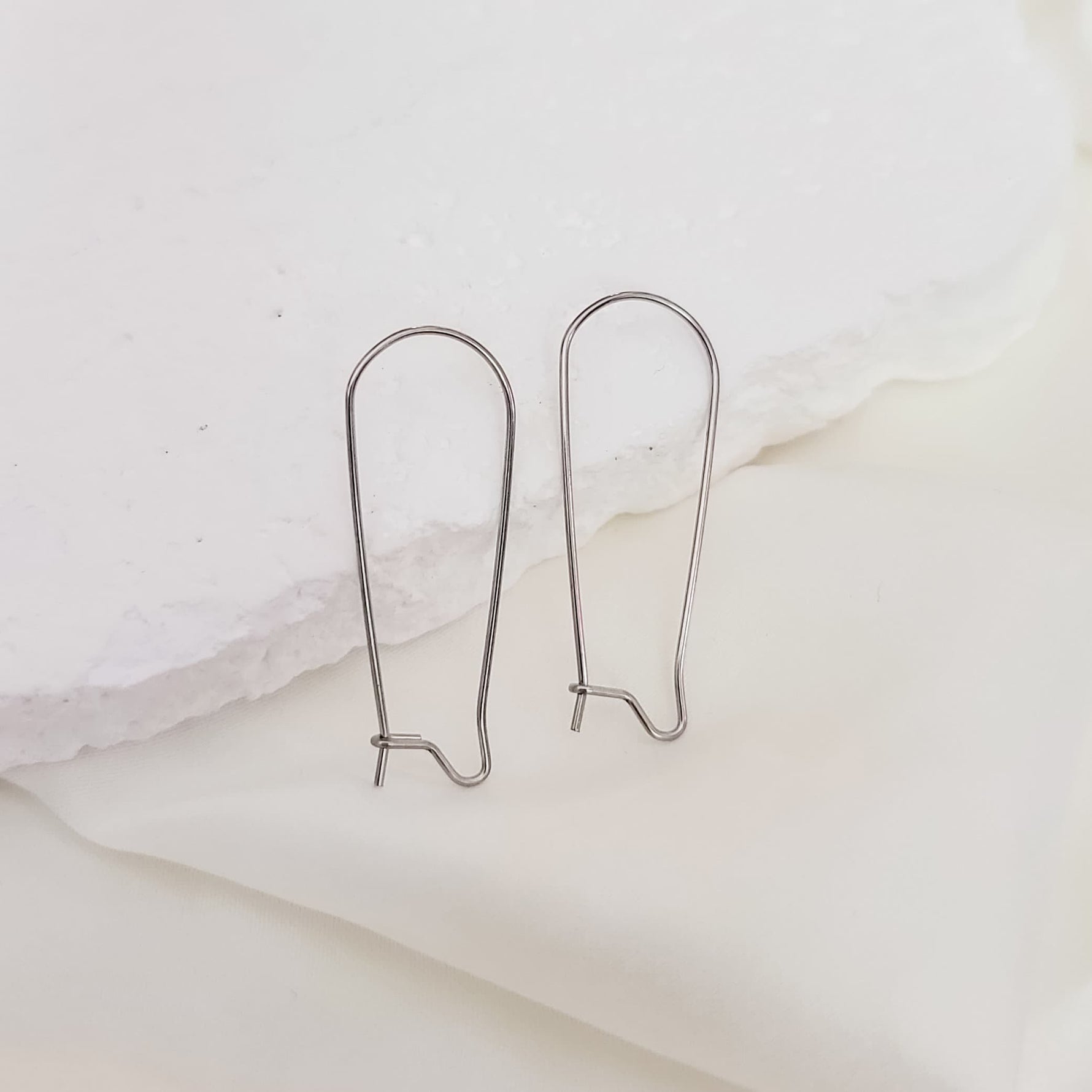 Silver 33mm Kidney Ear Wires, 20 Pieces, Earring Hook 23 - 