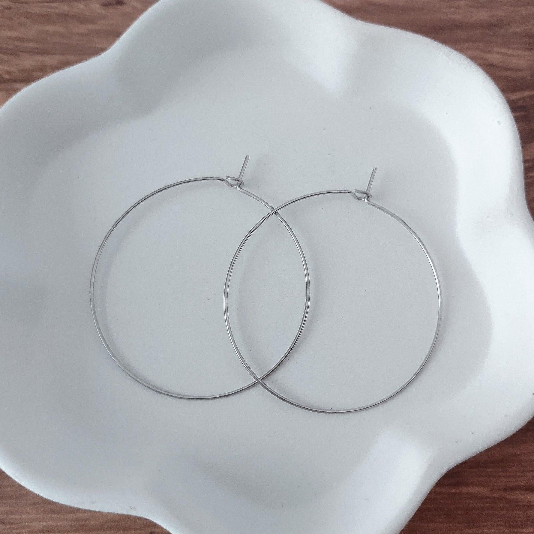Silver 40mm Round Wine Hoop Stainless Steel Ear Wires, 10 Pieces, Hoop 31 - 