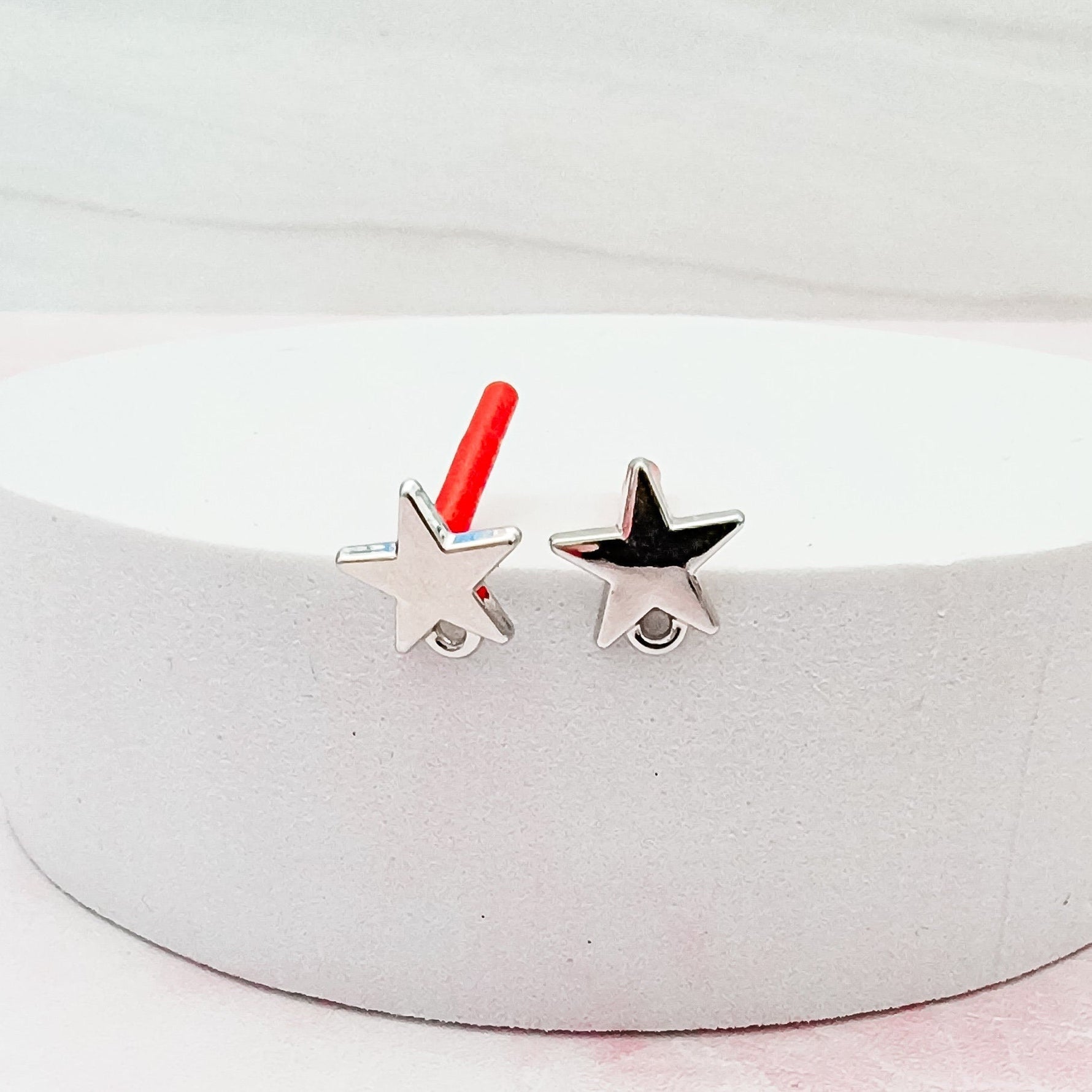 Silver Brass Star Stud with Loop (Sterling Silver Post), 10 Pieces, Stud 107 - 