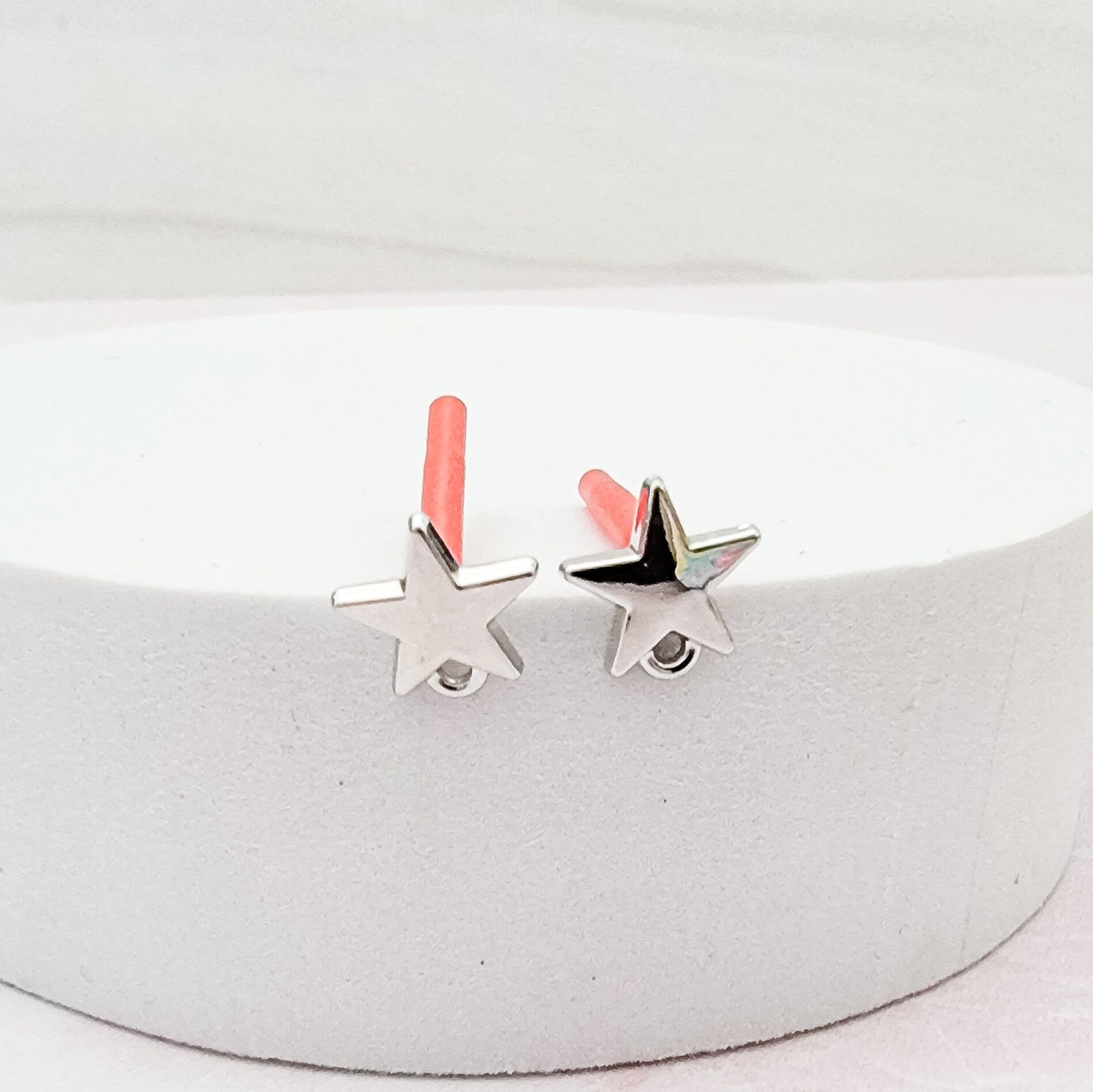 Silver Brass Star Stud with Loop (Sterling Silver Post), 10 Pieces, Stud 107 - 