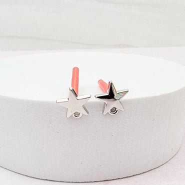 Silver Brass Star Stud with Loop (Sterling Silver Post), 10 Pieces, Stud 107 - 
